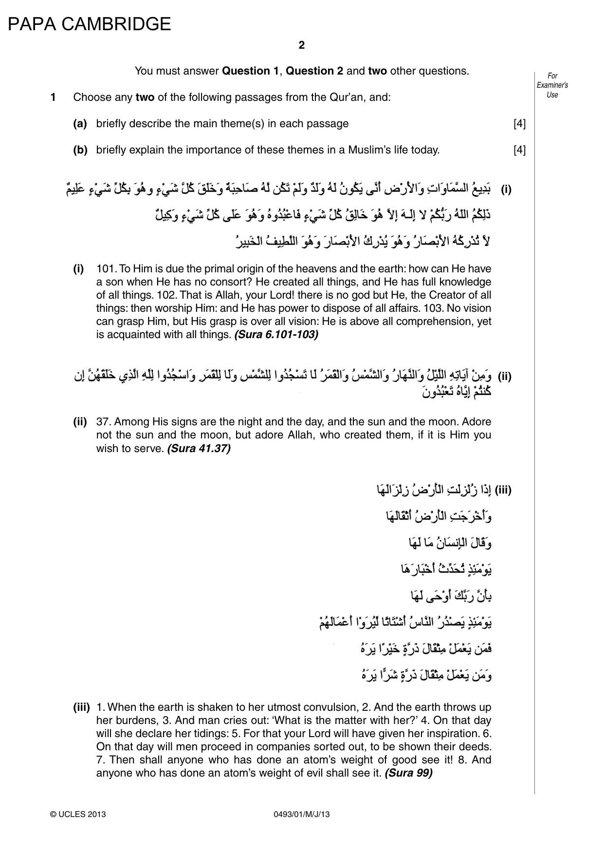 Cambridge IGCSE Islamiyat 0493 2013 May/June Paper 1 · Variant 1 question paper, page 3 of 17
