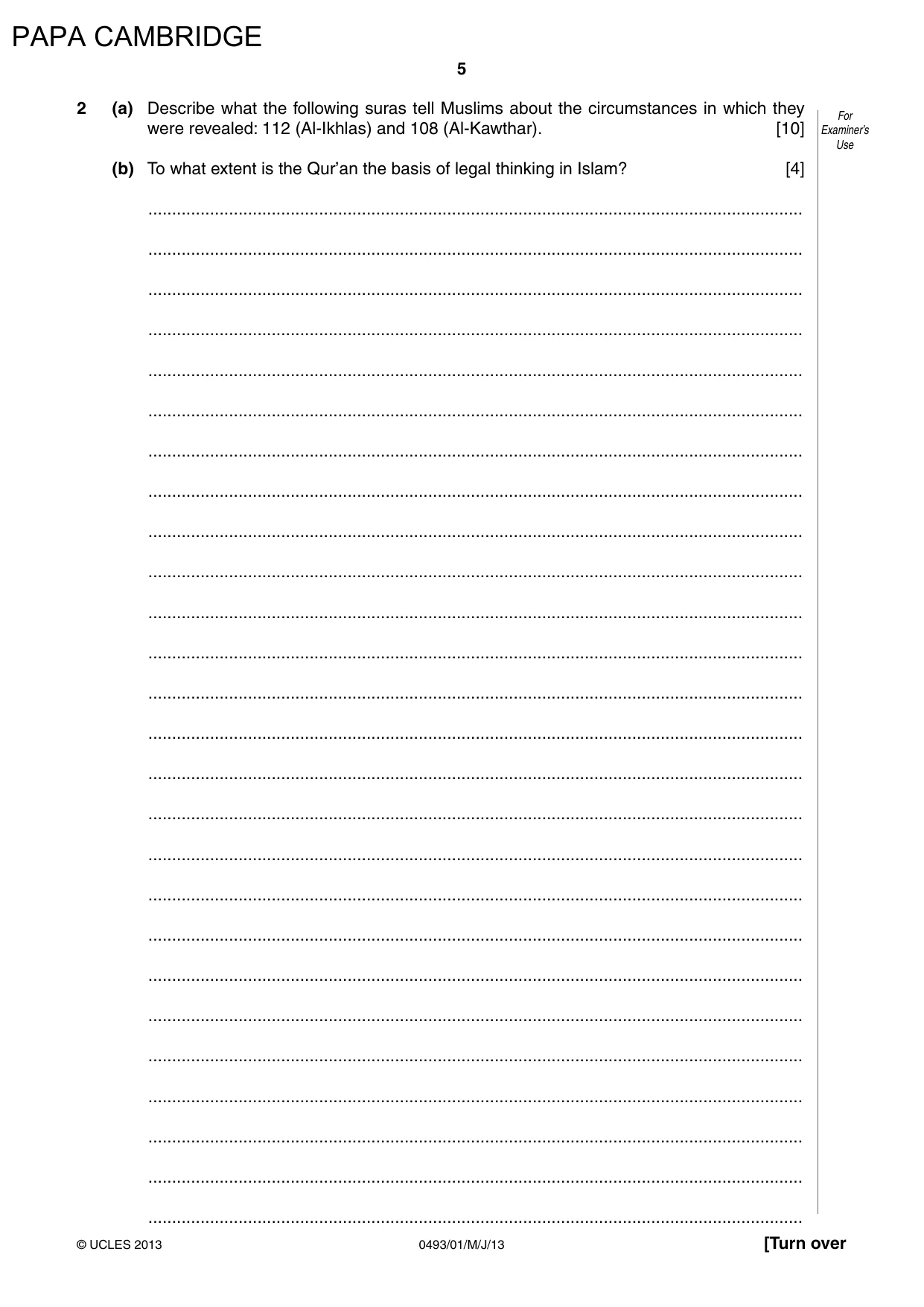 Cambridge IGCSE Islamiyat 0493 2013 May/June Paper 1 · Variant 1 question paper, page 6 of 17
