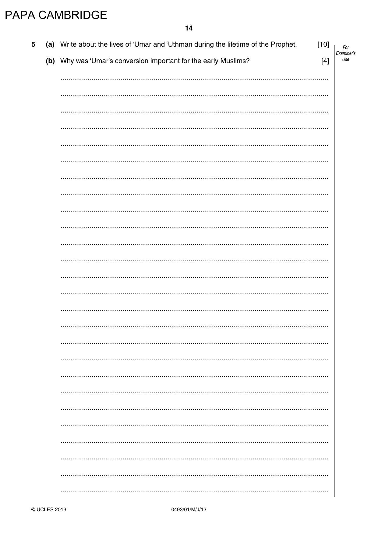 Cambridge IGCSE Islamiyat 0493 2013 May/June Paper 1 · Variant 1 question paper, page 15 of 17