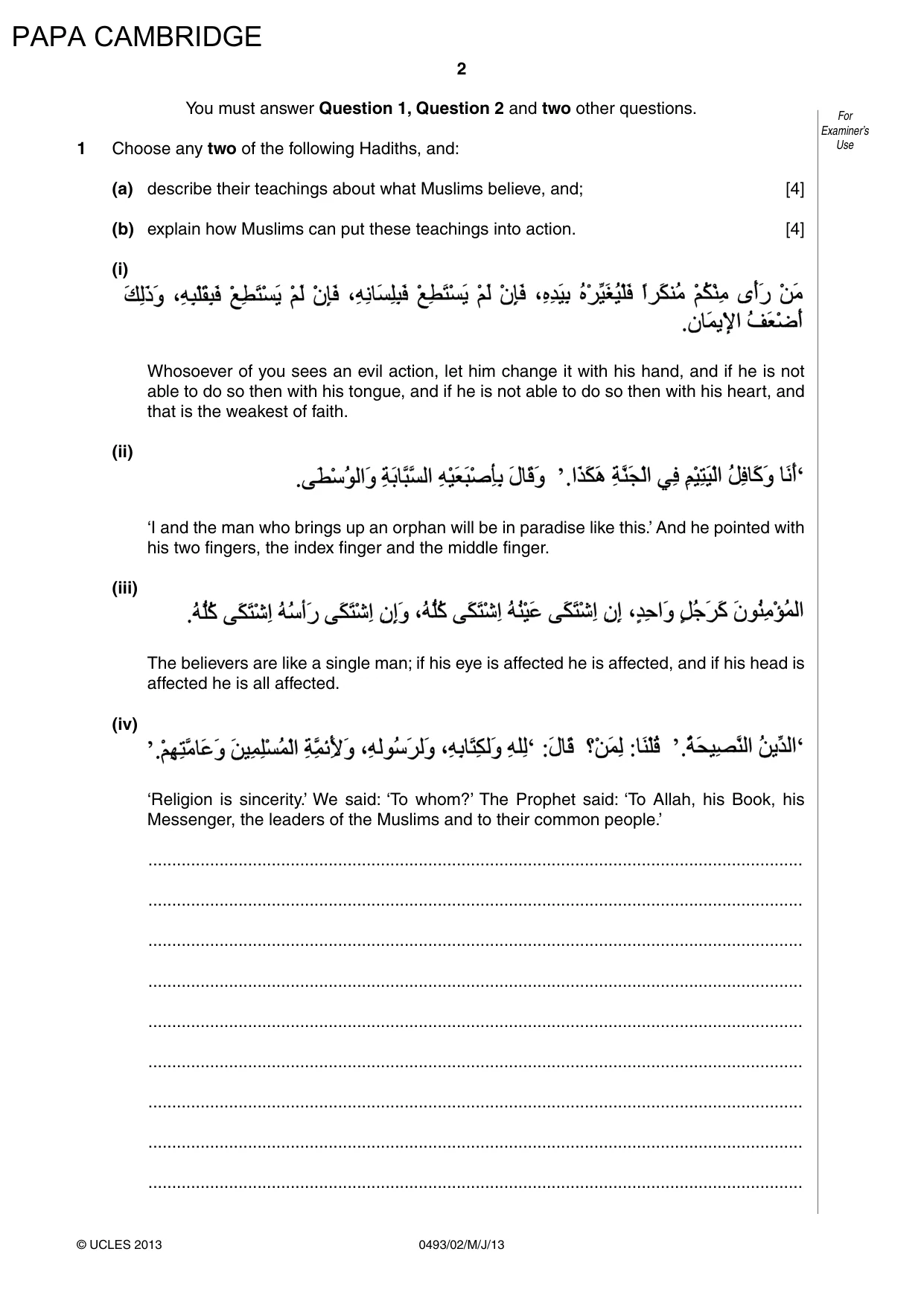 Cambridge IGCSE Islamiyat 0493 2013 May/June Paper 2 · Variant 1 question paper, page 3 of 17
