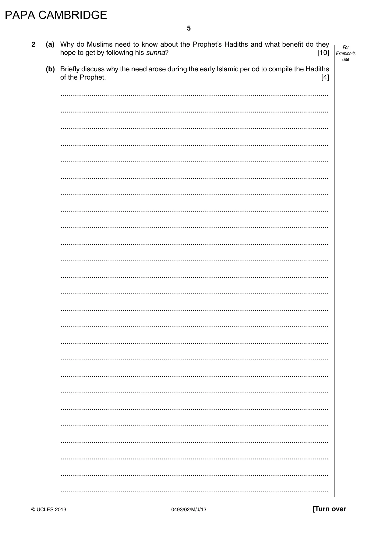Cambridge IGCSE Islamiyat 0493 2013 May/June Paper 2 · Variant 1 question paper, page 6 of 17