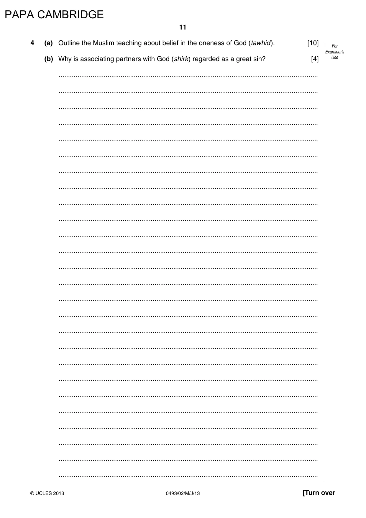 Cambridge IGCSE Islamiyat 0493 2013 May/June Paper 2 · Variant 1 question paper, page 12 of 17