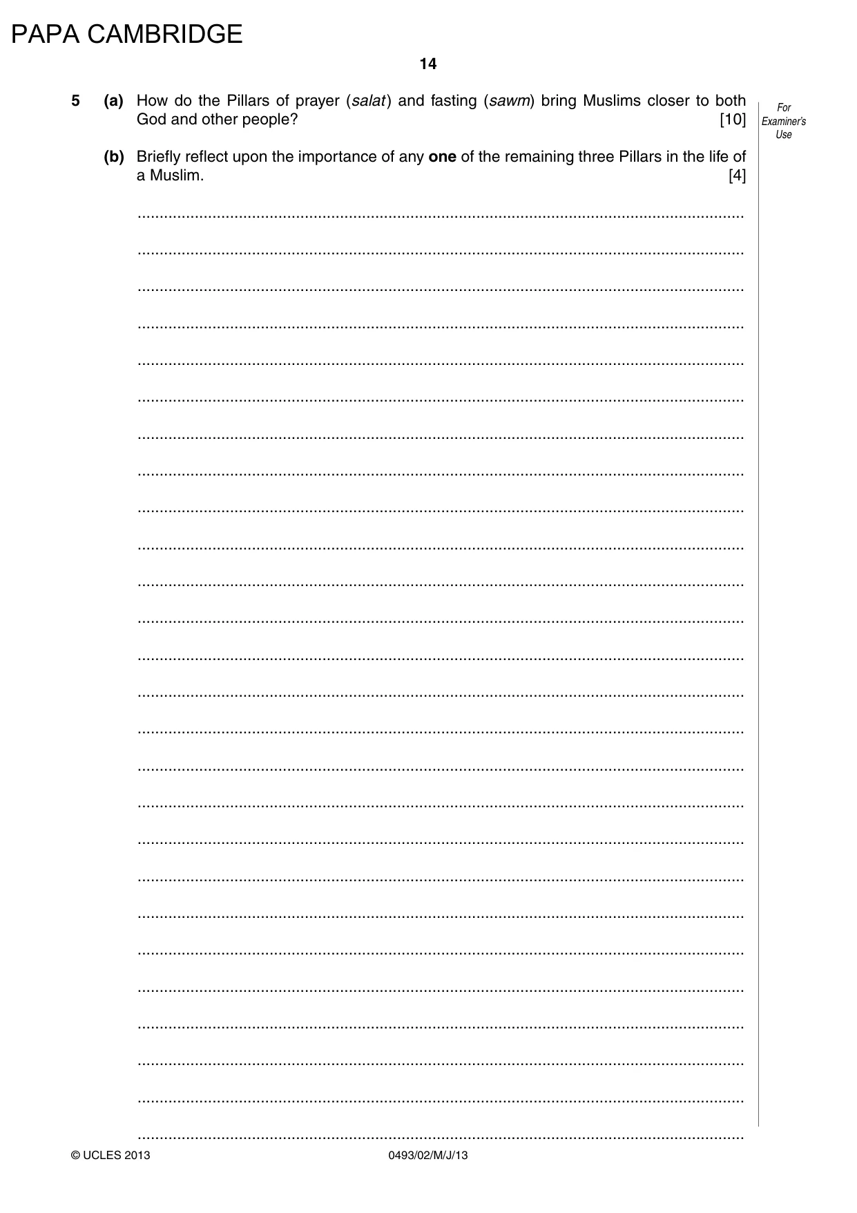 Cambridge IGCSE Islamiyat 0493 2013 May/June Paper 2 · Variant 1 question paper, page 15 of 17