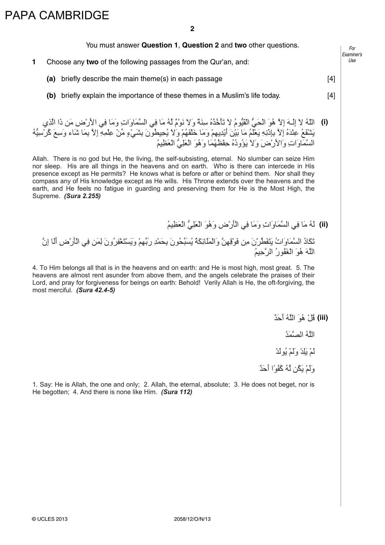 Cambridge IGCSE Islamiyat 0493 2013 May/June Paper 4 · Variant 1 question paper, page 3 of 17