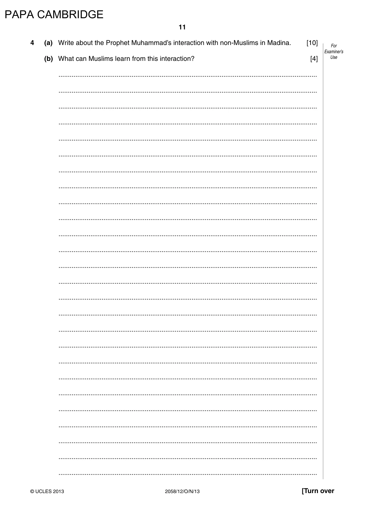 Cambridge IGCSE Islamiyat 0493 2013 May/June Paper 4 · Variant 1 question paper, page 12 of 17