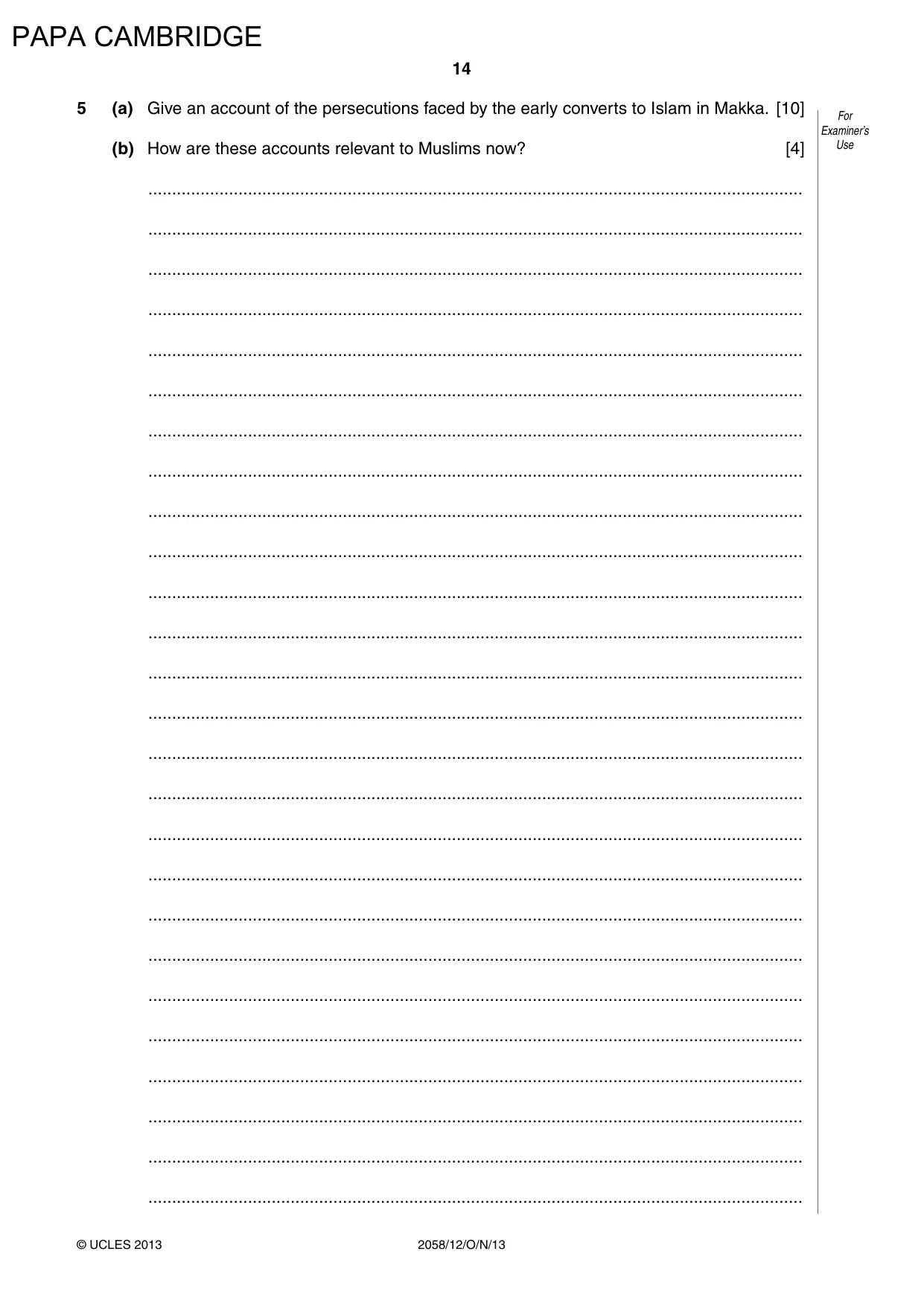 Cambridge IGCSE Islamiyat 0493 2013 May/June Paper 4 · Variant 1 question paper, page 15 of 17