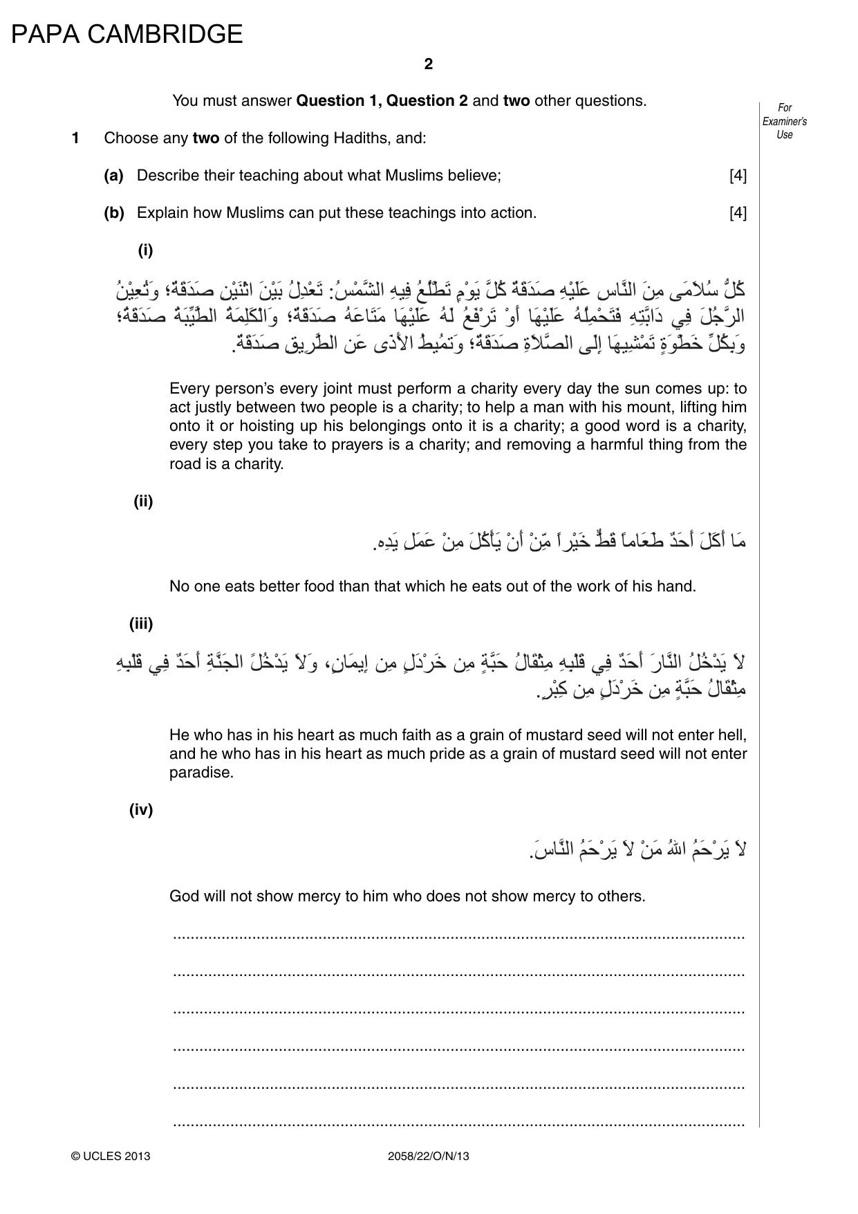 Cambridge IGCSE Islamiyat 0493 2013 May/June Paper 4 · Variant 2 question paper, page 3 of 17