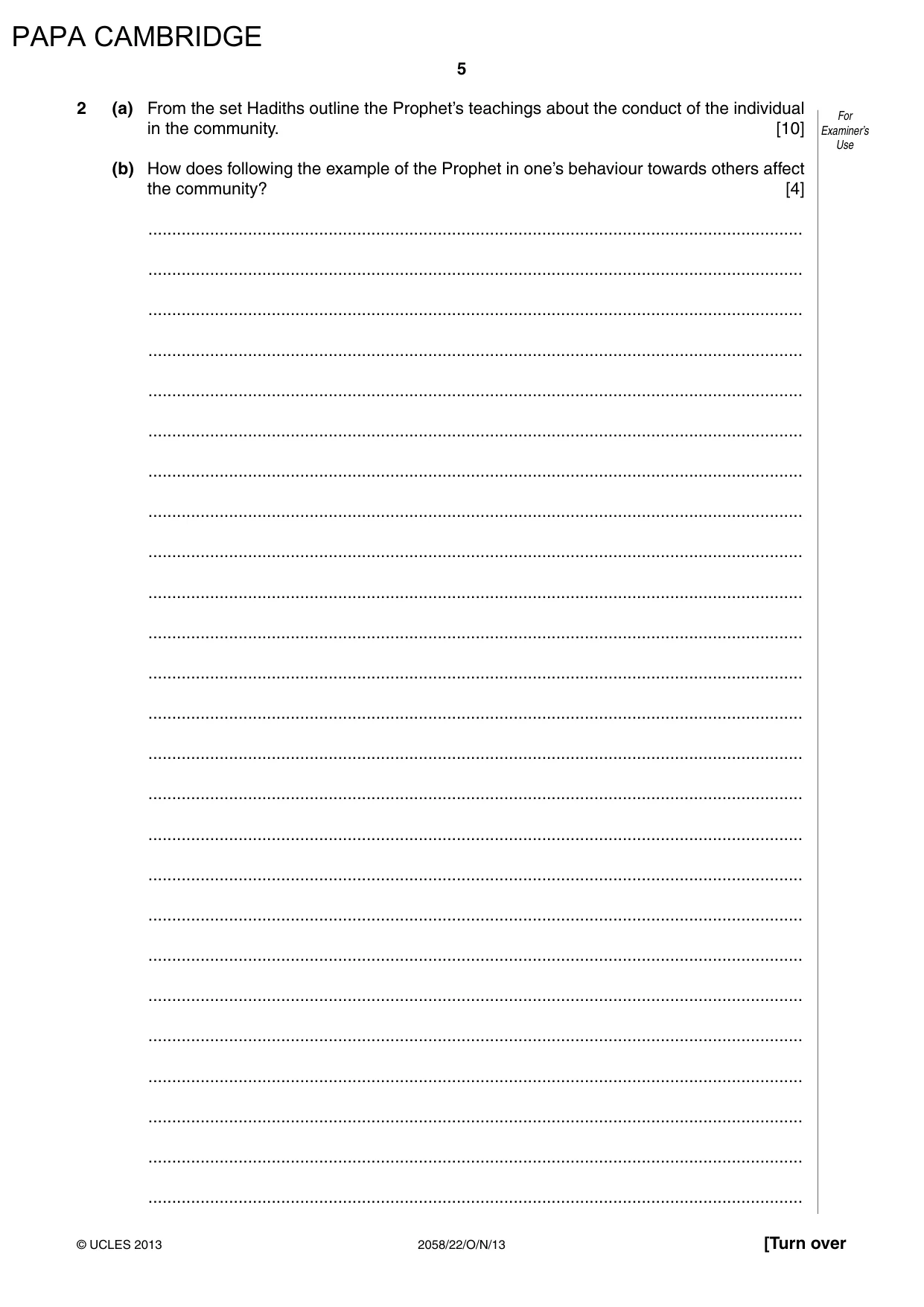 Cambridge IGCSE Islamiyat 0493 2013 May/June Paper 4 · Variant 2 question paper, page 6 of 17