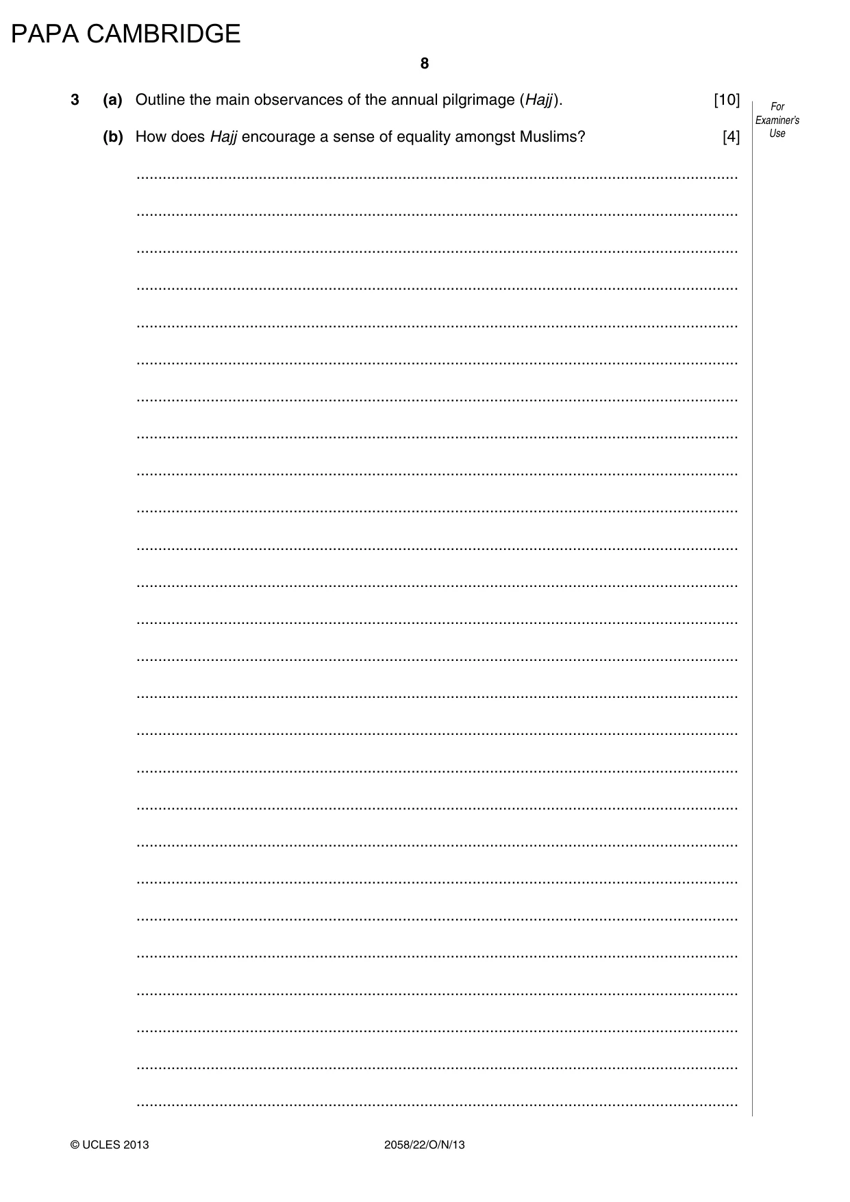 Cambridge IGCSE Islamiyat 0493 2013 May/June Paper 4 · Variant 2 question paper, page 9 of 17