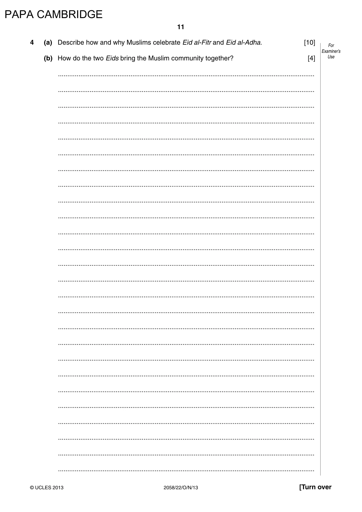 Cambridge IGCSE Islamiyat 0493 2013 May/June Paper 4 · Variant 2 question paper, page 12 of 17