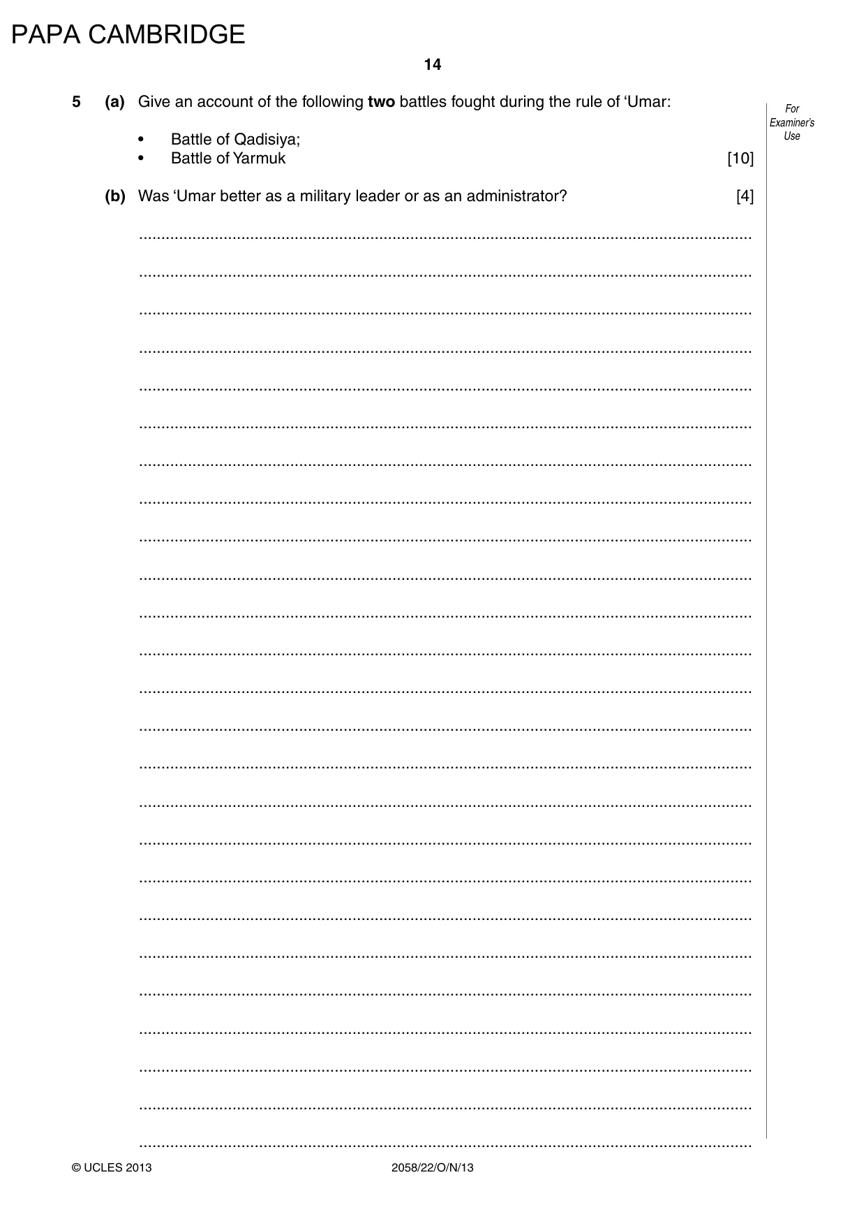 Cambridge IGCSE Islamiyat 0493 2013 May/June Paper 4 · Variant 2 question paper, page 15 of 17