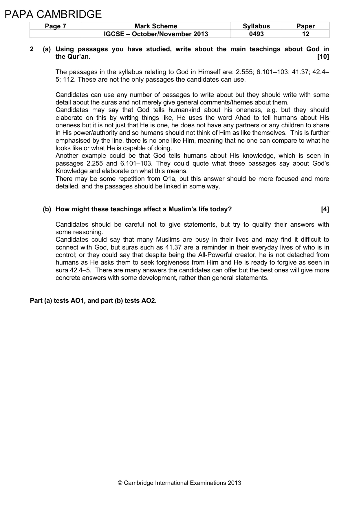 Mark scheme, page 7 of 10