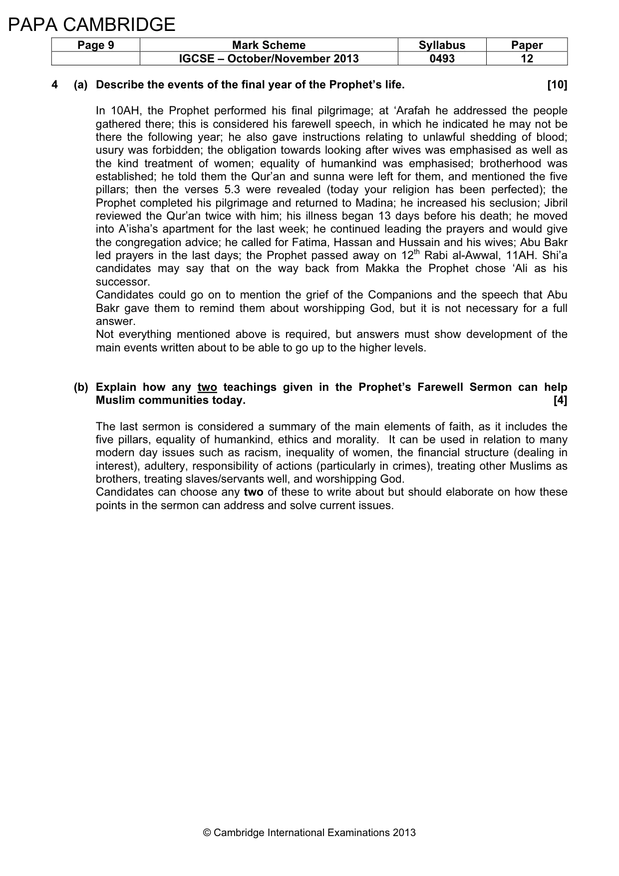 Mark scheme, page 9 of 10