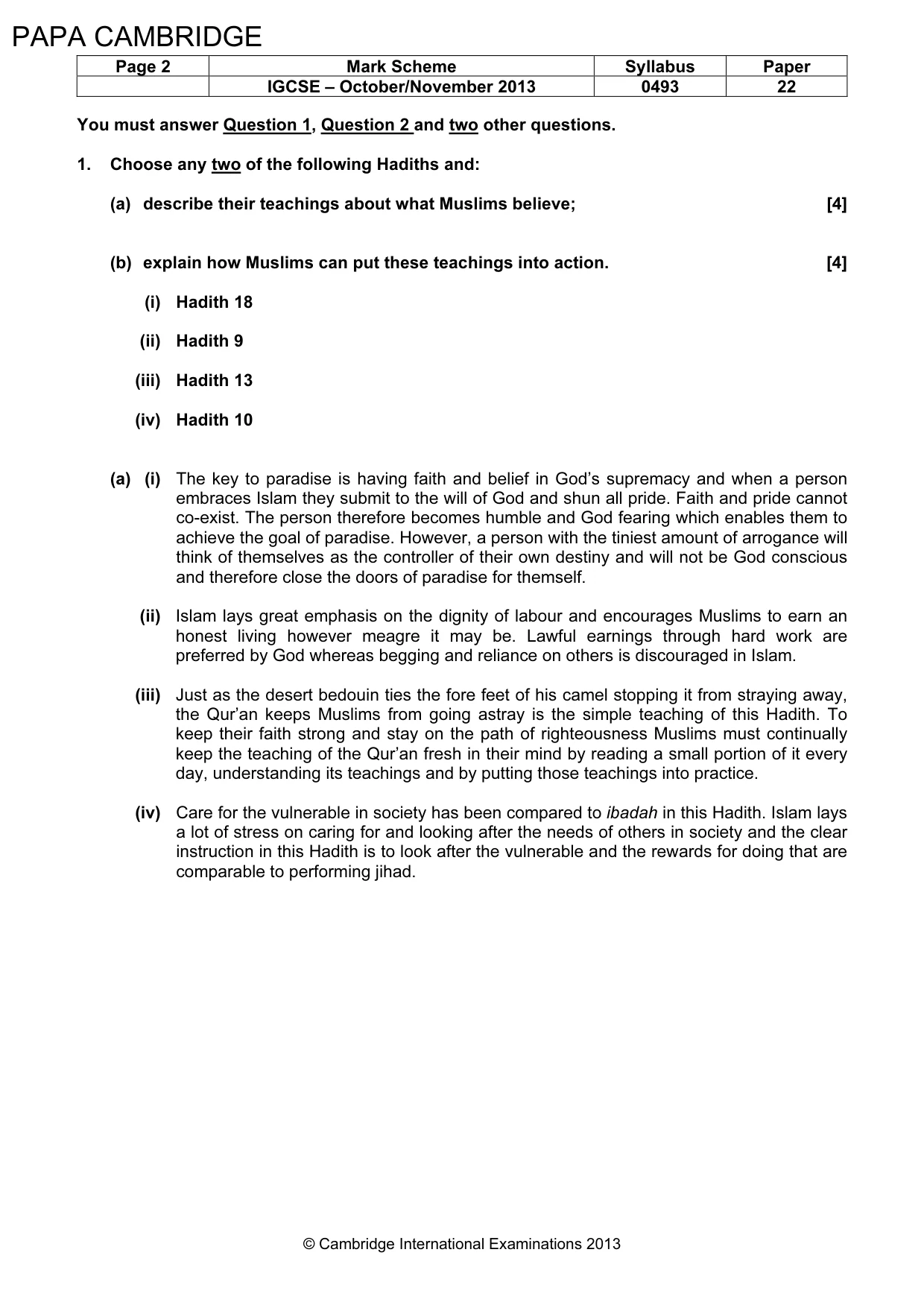 Mark scheme, page 2 of 5