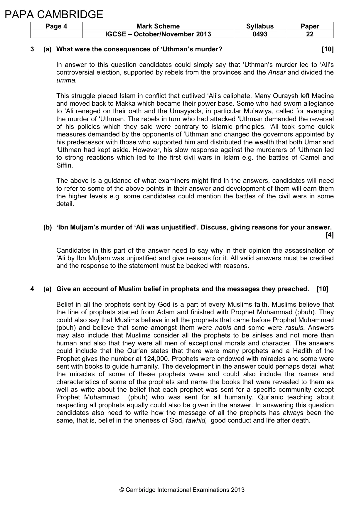 Mark scheme, page 4 of 5