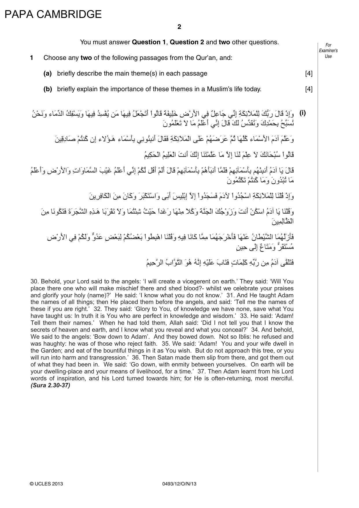 Cambridge IGCSE Islamiyat 0493 2013 Oct/Nov Paper 1 · Variant 2 question paper, page 2 of 20