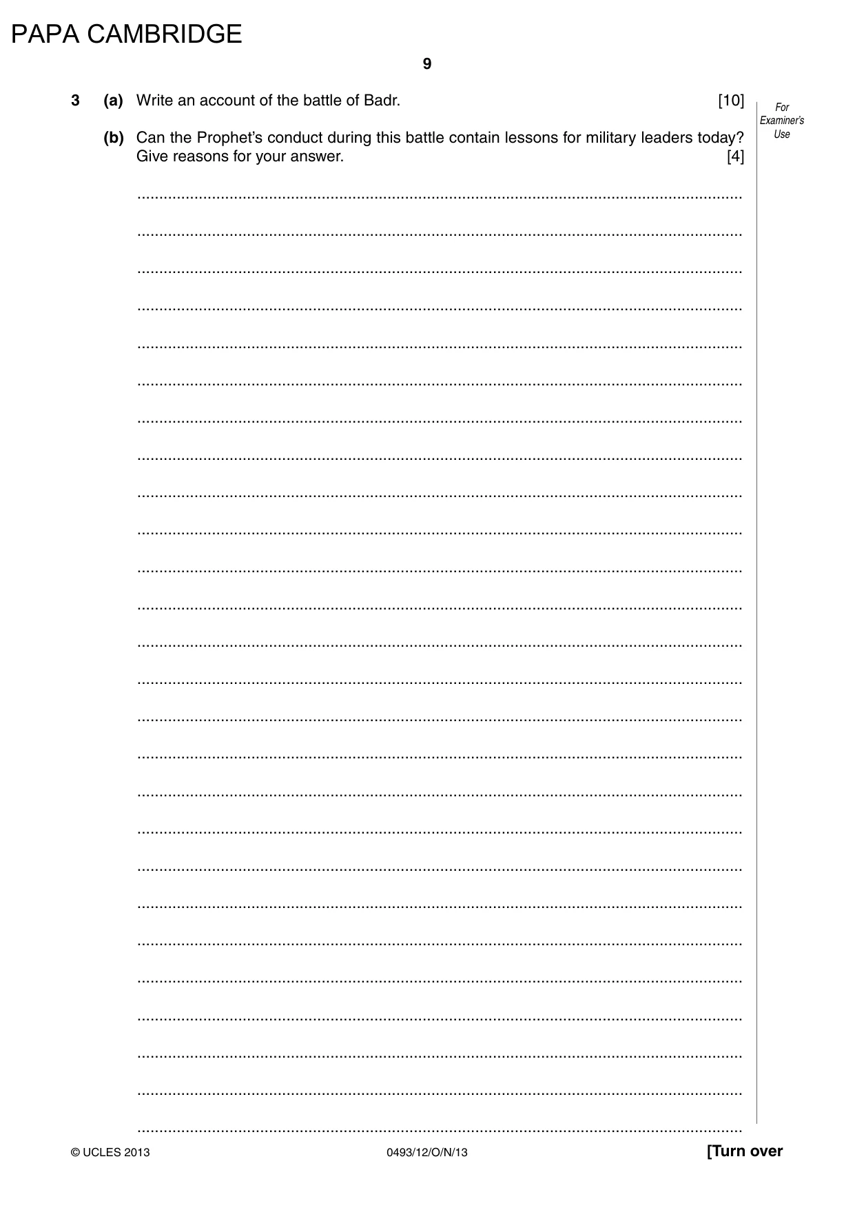 Cambridge IGCSE Islamiyat 0493 2013 Oct/Nov Paper 1 · Variant 2 question paper, page 9 of 20