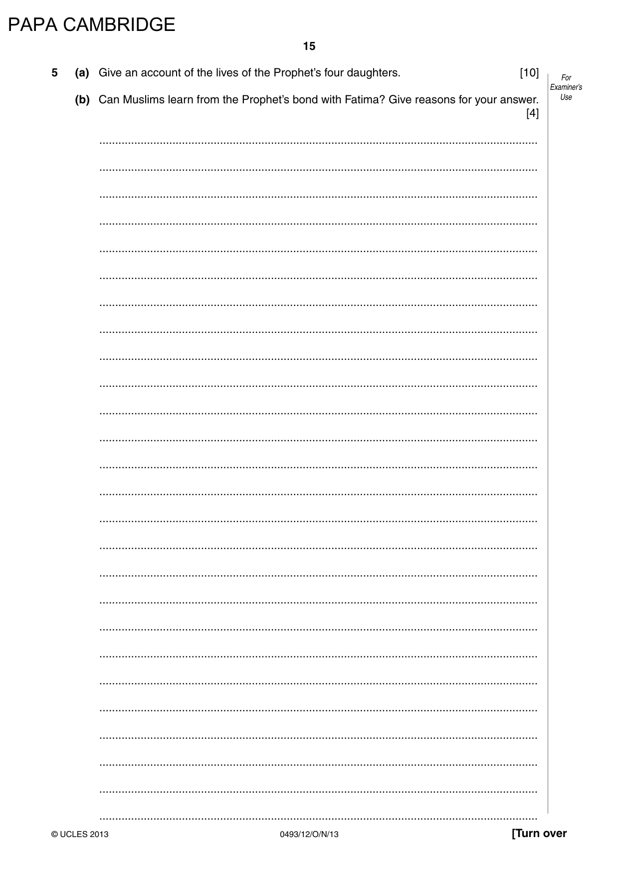Cambridge IGCSE Islamiyat 0493 2013 Oct/Nov Paper 1 · Variant 2 question paper, page 15 of 20