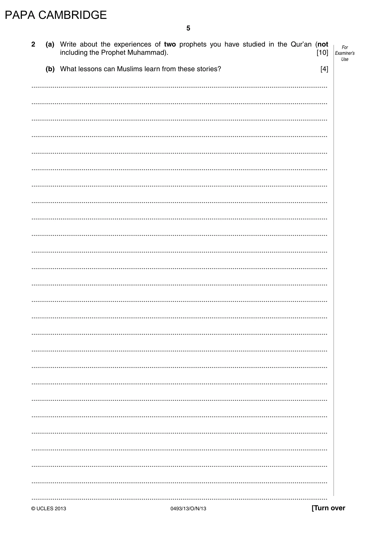Cambridge IGCSE Islamiyat 0493 2013 Oct/Nov Paper 1 · Variant 3 question paper, page 5 of 16