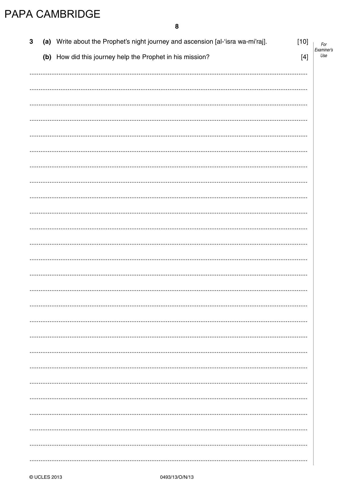 Cambridge IGCSE Islamiyat 0493 2013 Oct/Nov Paper 1 · Variant 3 question paper, page 8 of 16