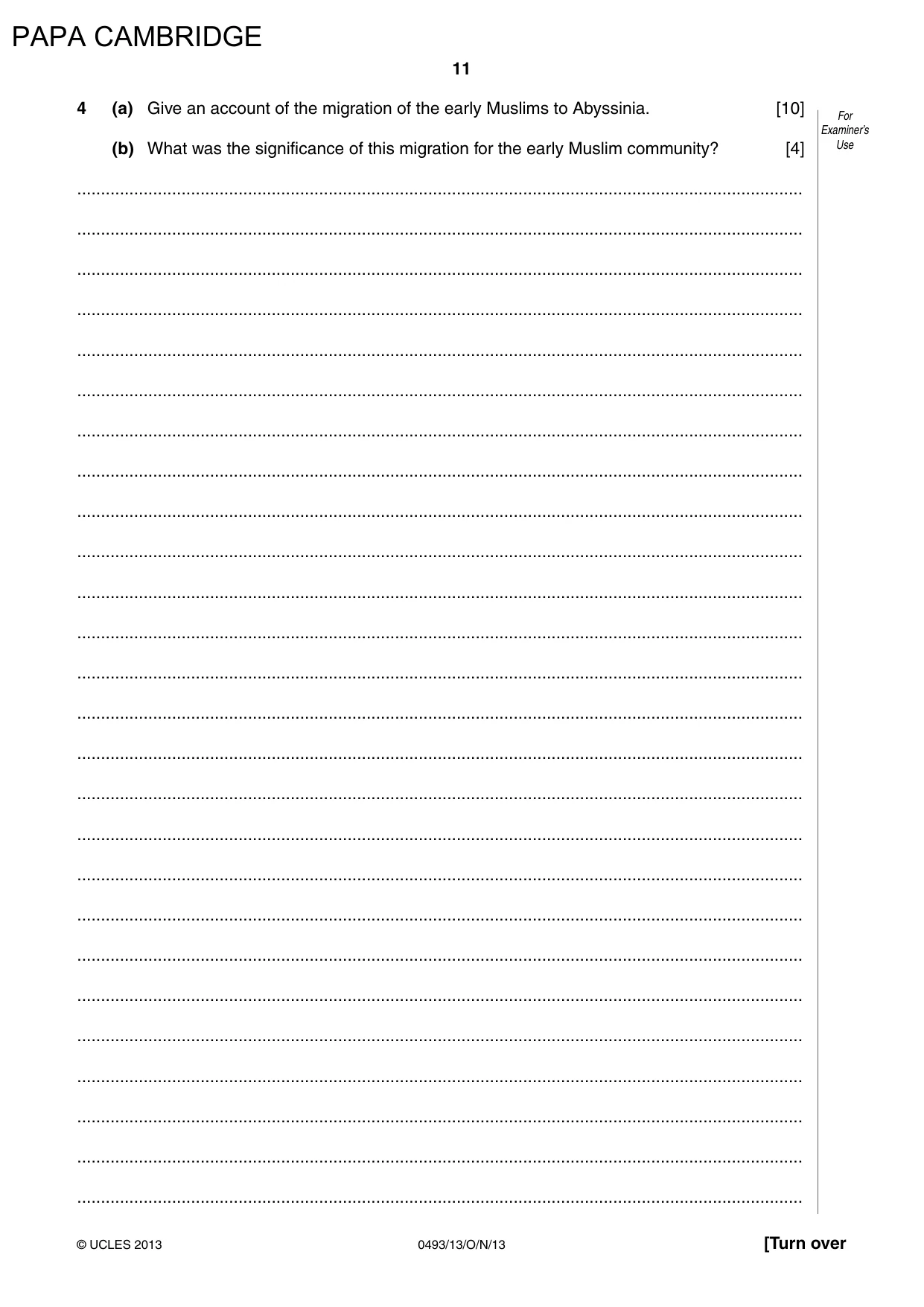 Cambridge IGCSE Islamiyat 0493 2013 Oct/Nov Paper 1 · Variant 3 question paper, page 11 of 16
