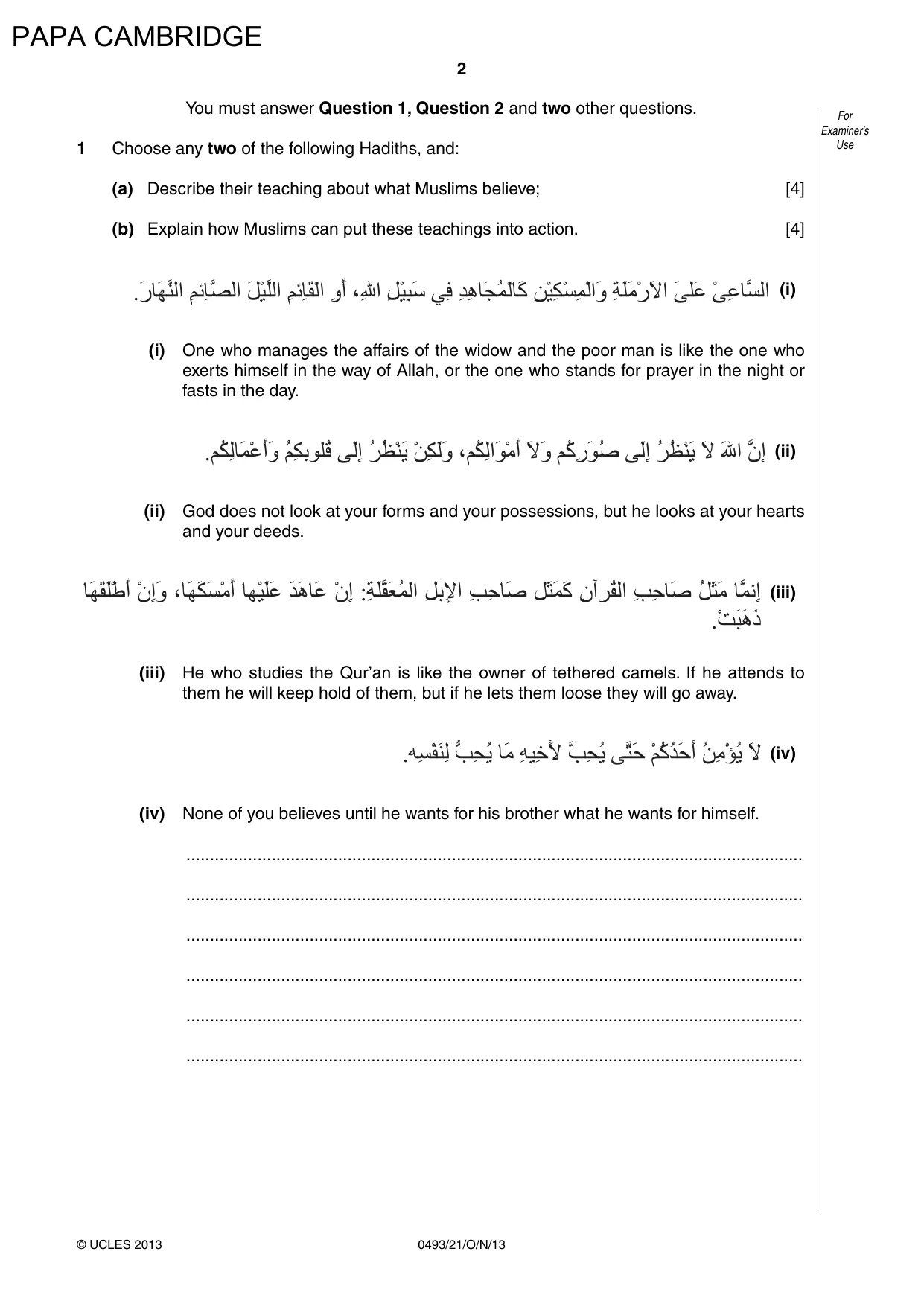 Cambridge IGCSE Islamiyat 0493 2013 Oct/Nov Paper 2 · Variant 1 question paper, page 2 of 16