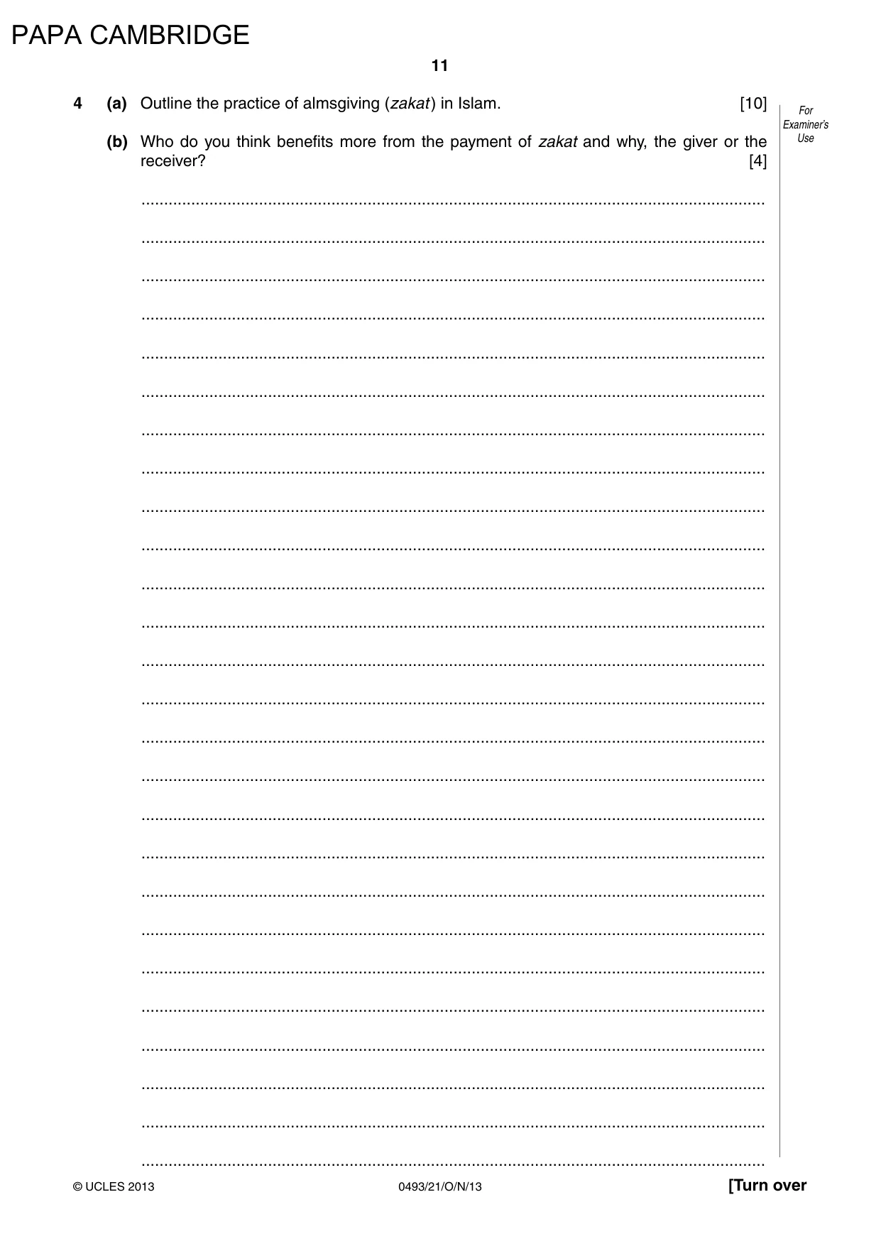 Cambridge IGCSE Islamiyat 0493 2013 Oct/Nov Paper 2 · Variant 1 question paper, page 11 of 16