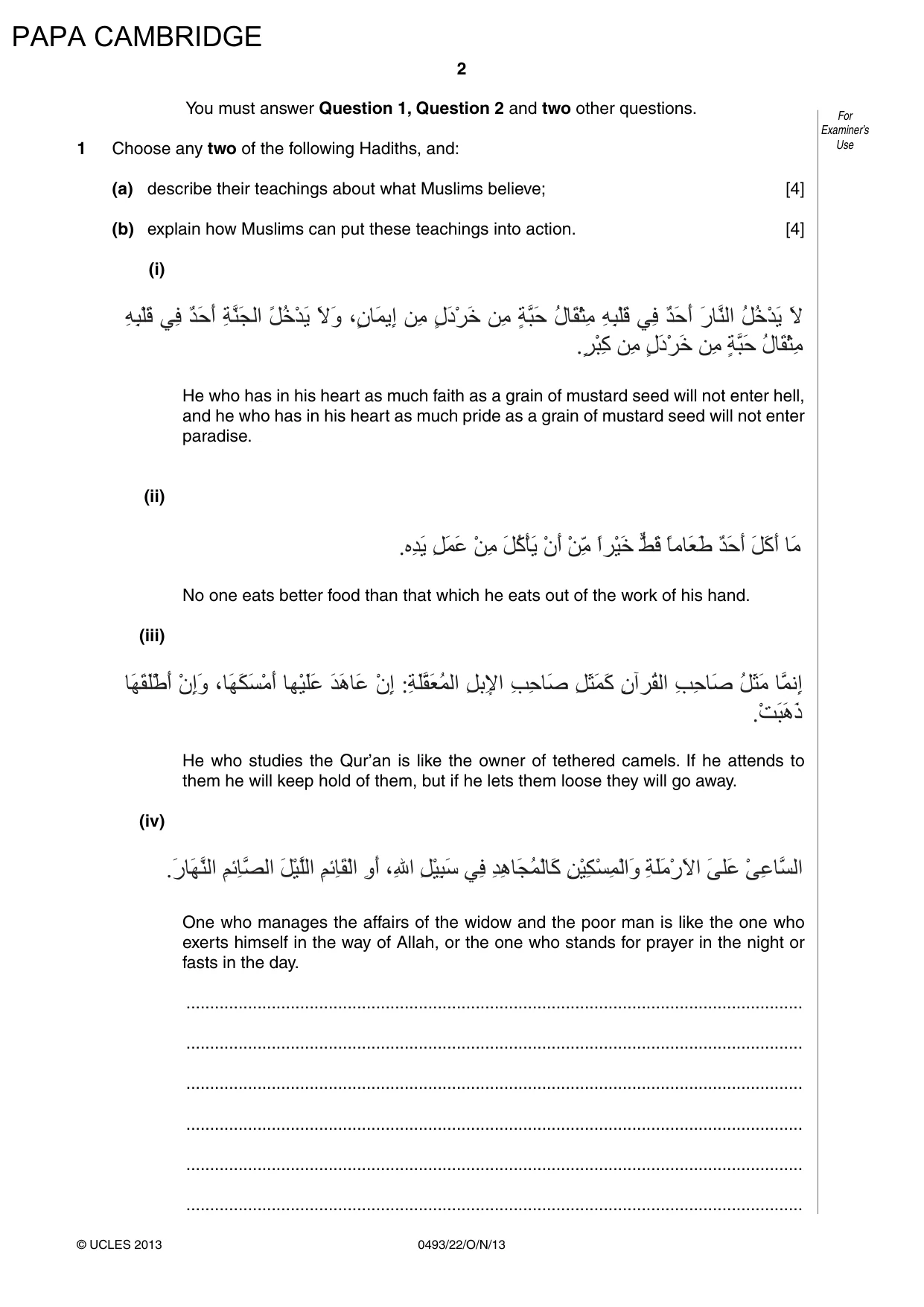 Cambridge IGCSE Islamiyat 0493 2013 Oct/Nov Paper 2 · Variant 2 question paper, page 2 of 16