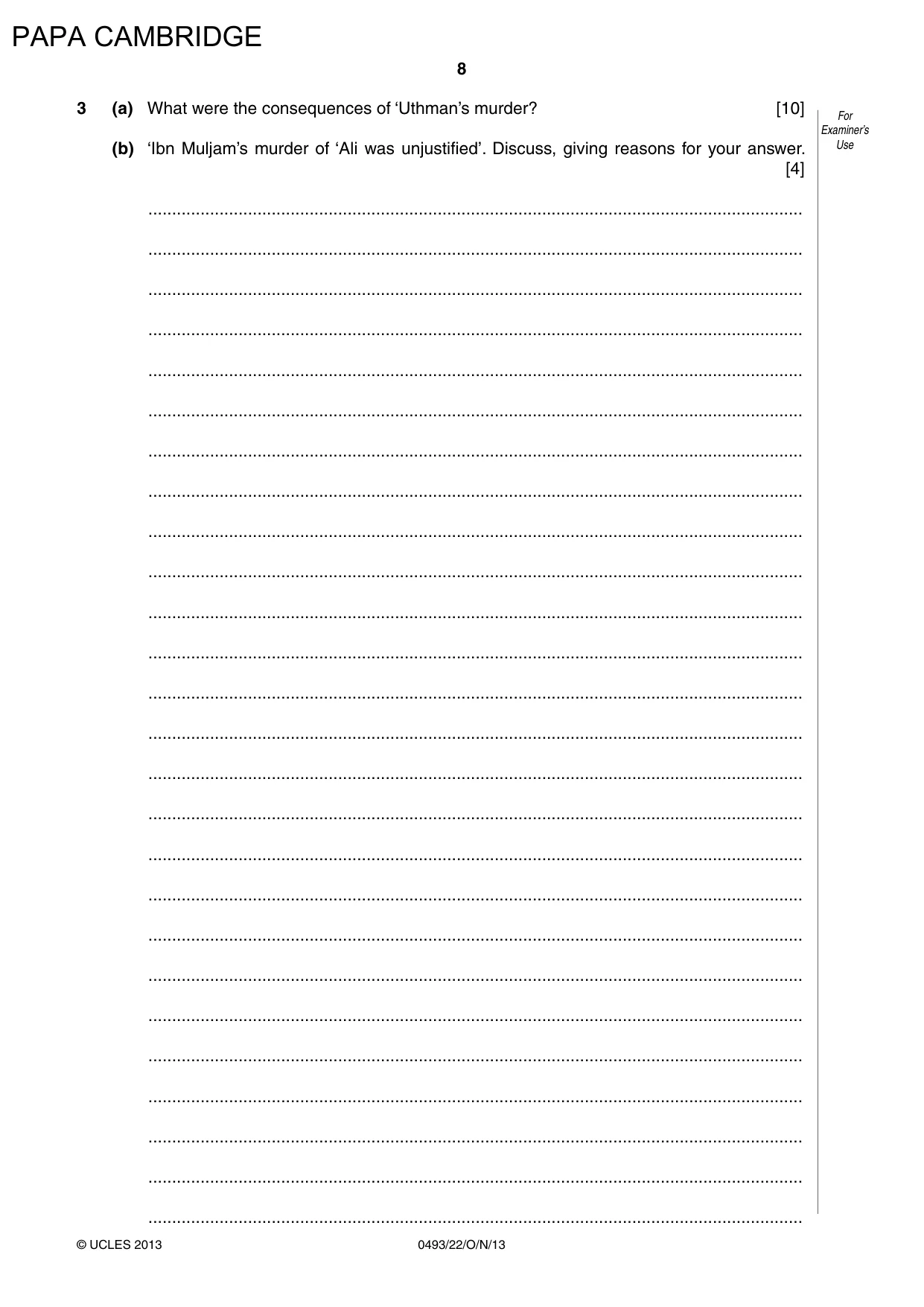 Cambridge IGCSE Islamiyat 0493 2013 Oct/Nov Paper 2 · Variant 2 question paper, page 8 of 16