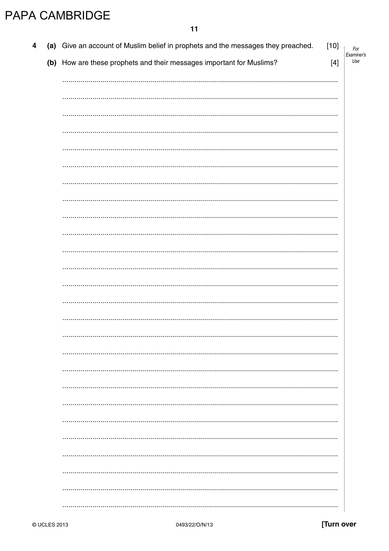 Cambridge IGCSE Islamiyat 0493 2013 Oct/Nov Paper 2 · Variant 2 question paper, page 11 of 16
