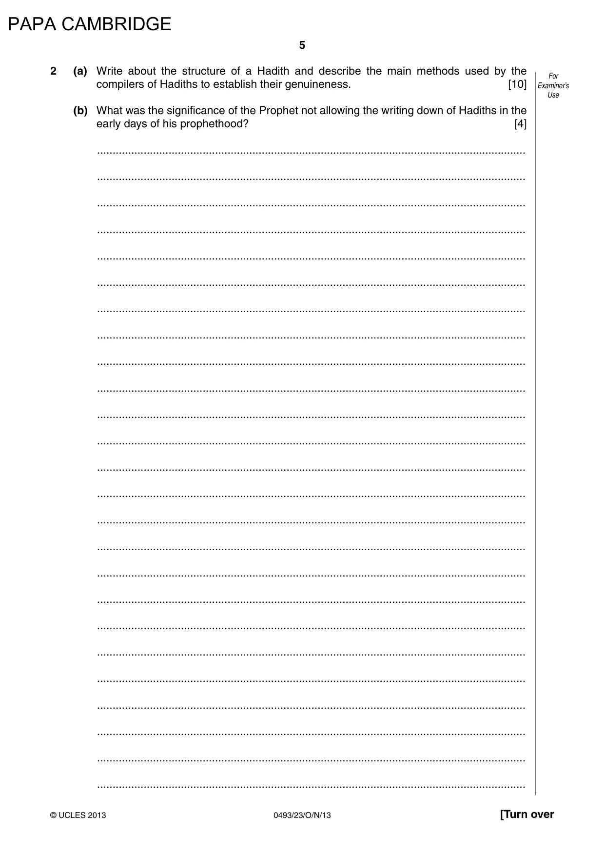 Cambridge IGCSE Islamiyat 0493 2013 Oct/Nov Paper 2 · Variant 3 question paper, page 5 of 16