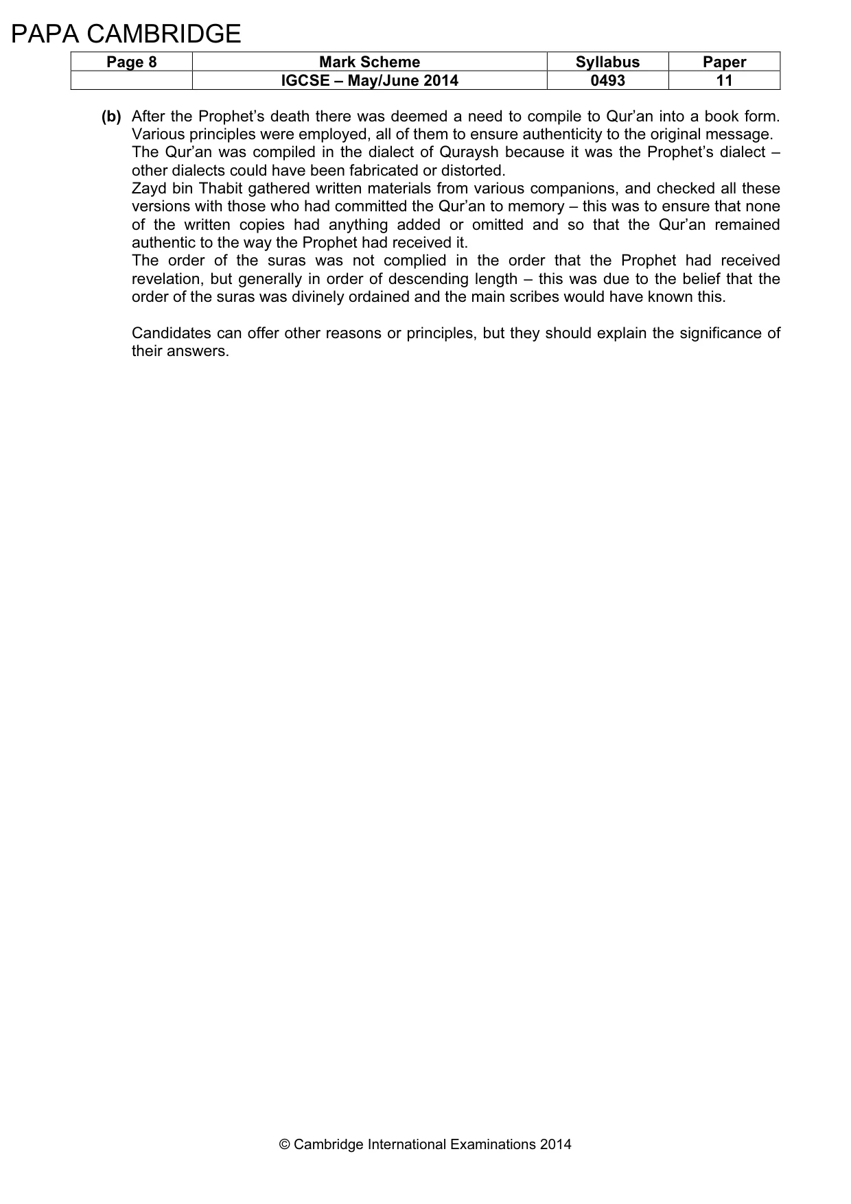 Mark scheme, page 8 of 8