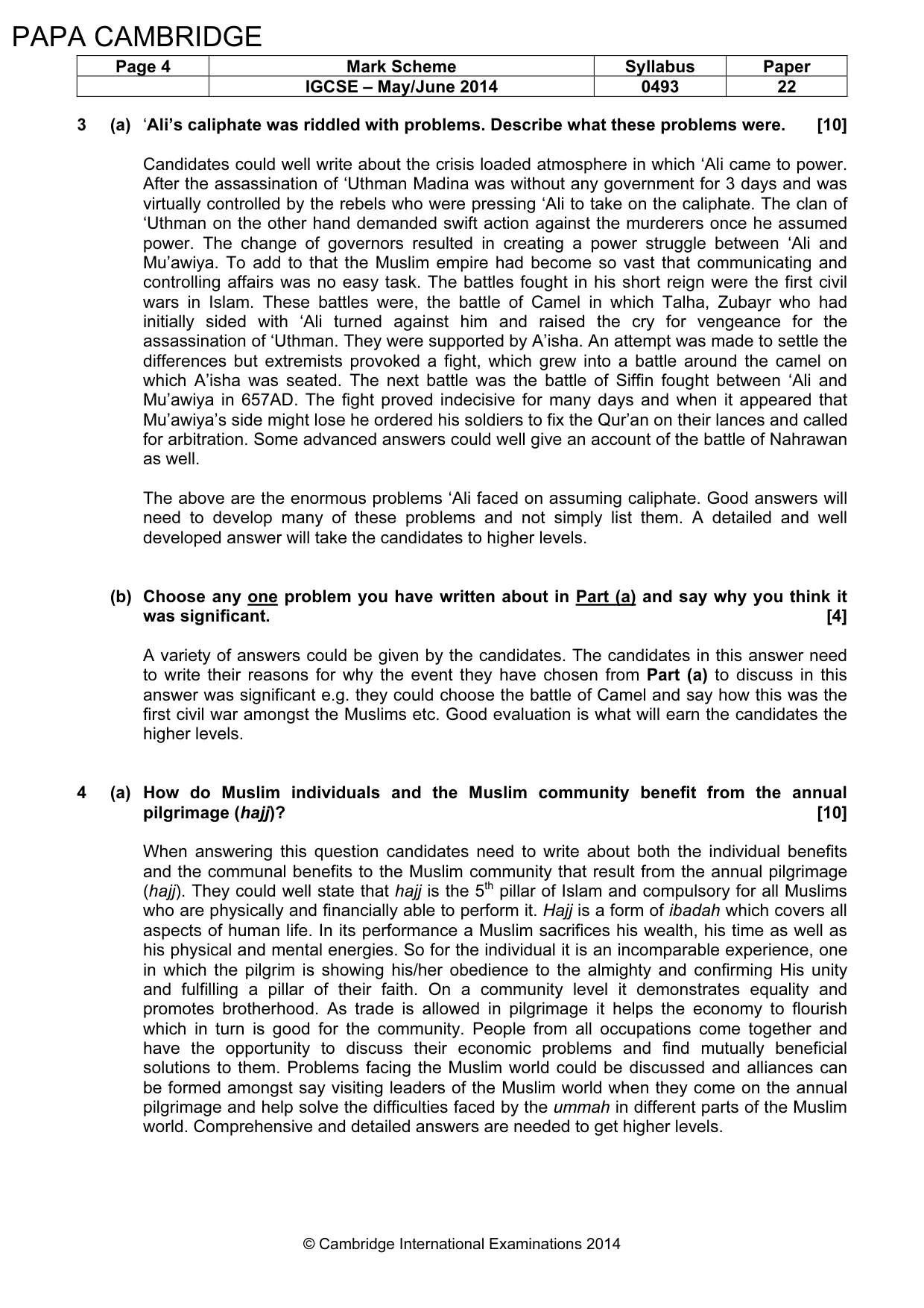 Mark scheme, page 4 of 5