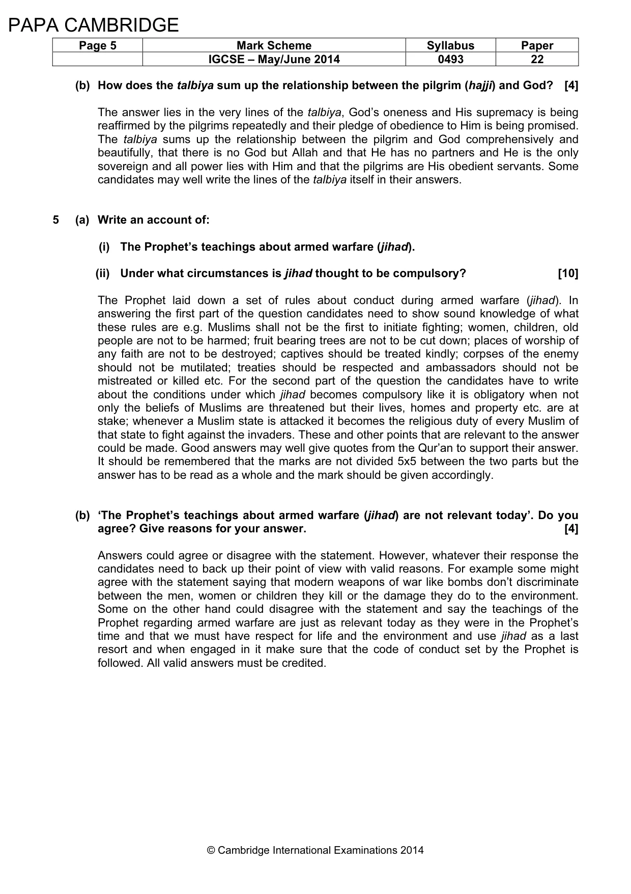 Mark scheme, page 5 of 5