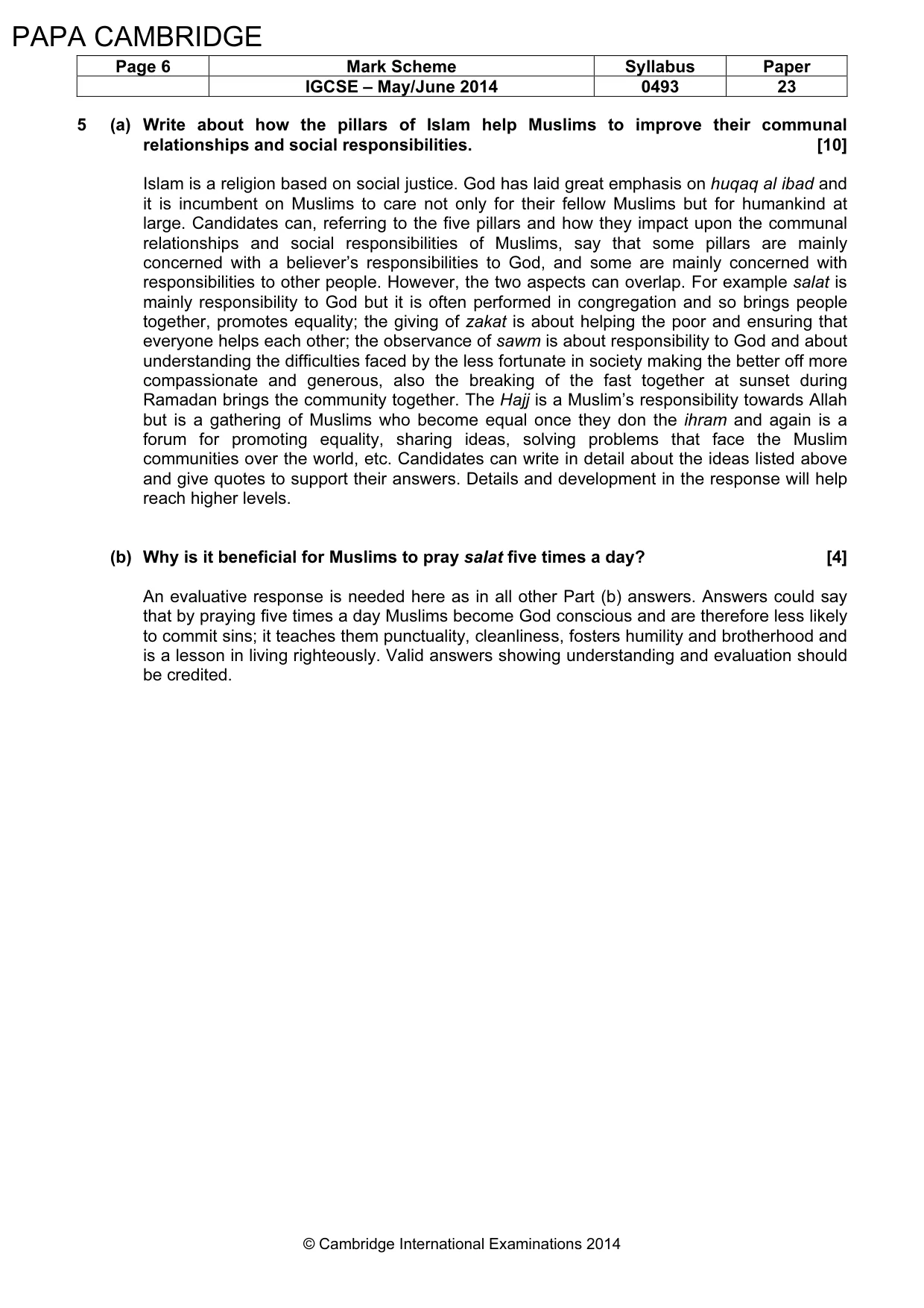 Mark scheme, page 6 of 6
