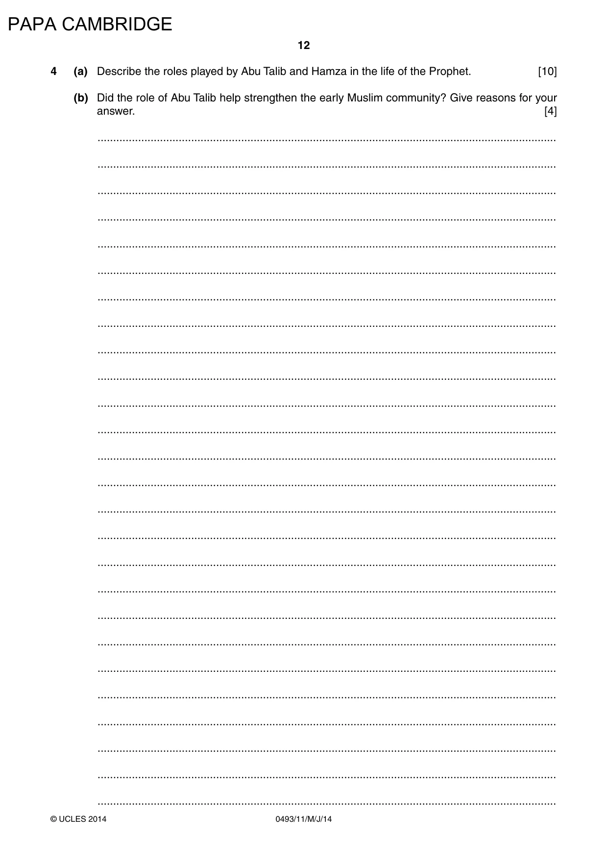 Cambridge IGCSE Islamiyat 0493 2014 May/June Paper 1 · Variant 1 question paper, page 12 of 20