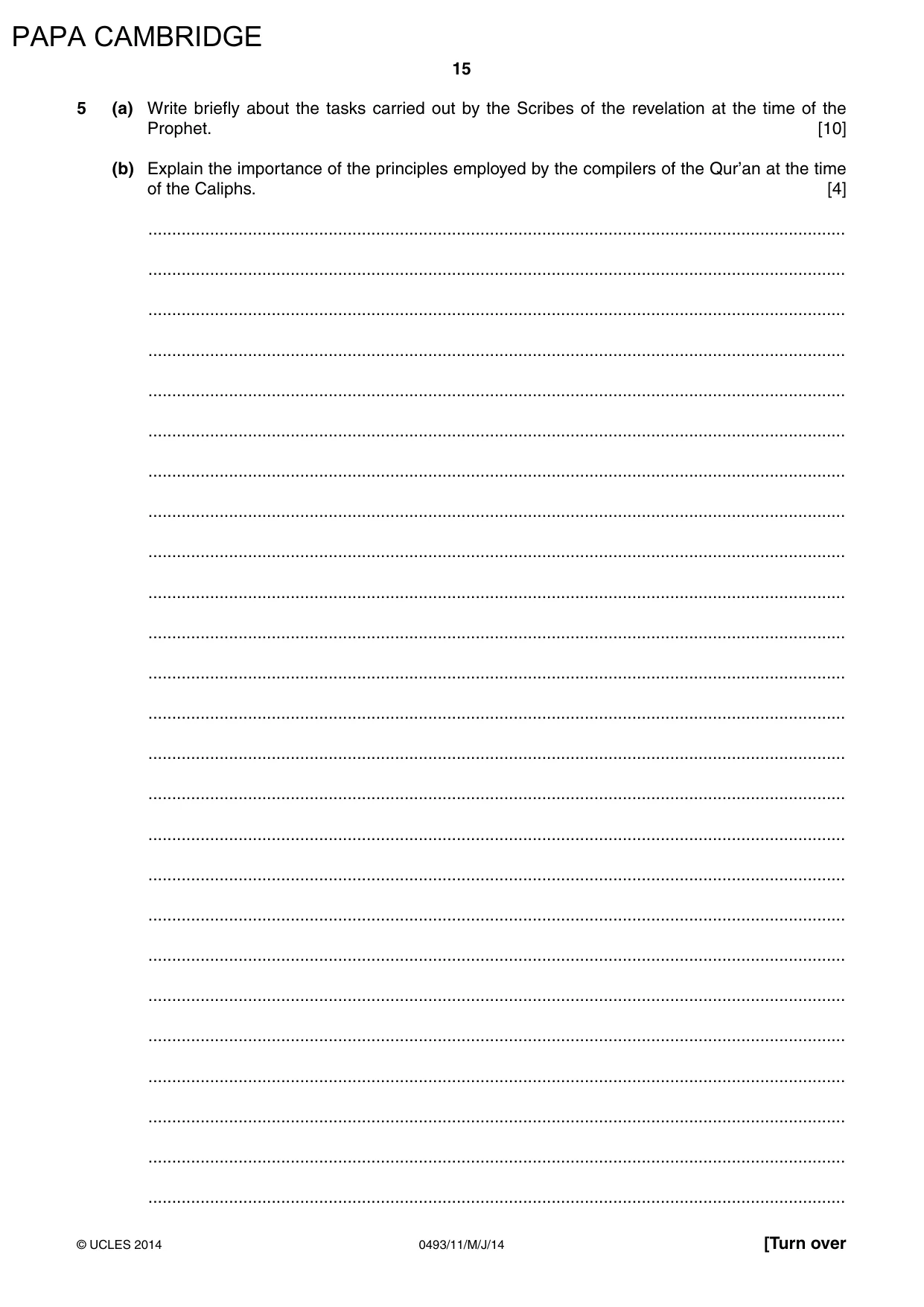 Cambridge IGCSE Islamiyat 0493 2014 May/June Paper 1 · Variant 1 question paper, page 15 of 20