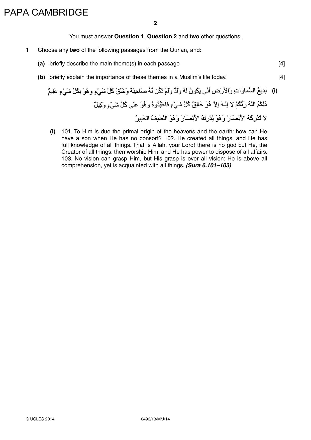 Cambridge IGCSE Islamiyat 0493 2014 May/June Paper 1 · Variant 3 question paper, page 2 of 20