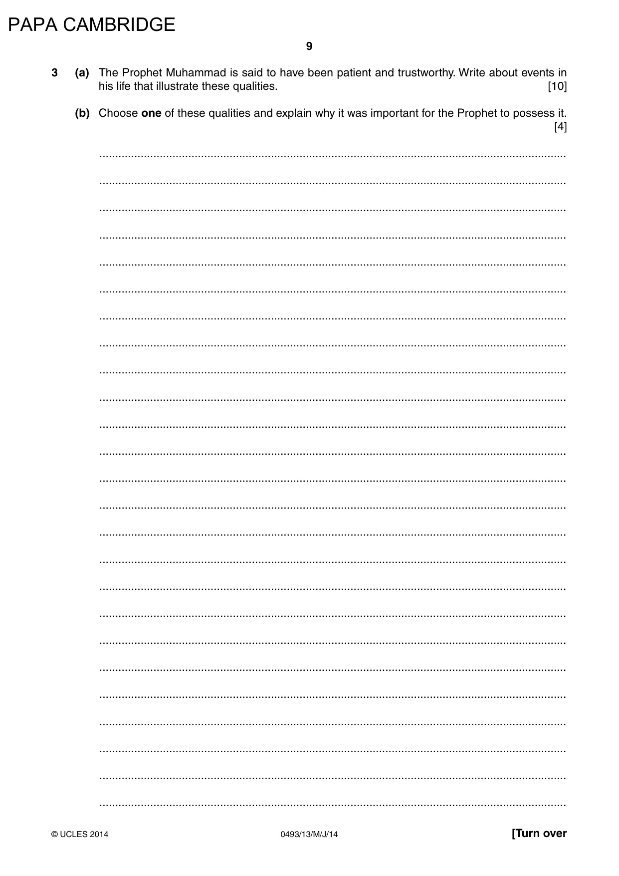 Cambridge IGCSE Islamiyat 0493 2014 May/June Paper 1 · Variant 3 question paper, page 9 of 20