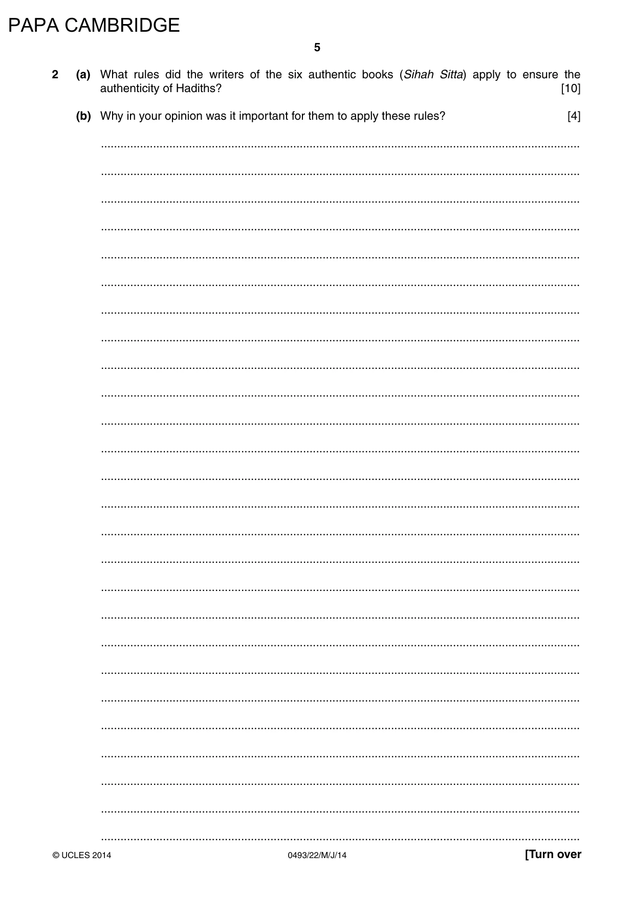 Cambridge IGCSE Islamiyat 0493 2014 May/June Paper 2 · Variant 2 question paper, page 5 of 16