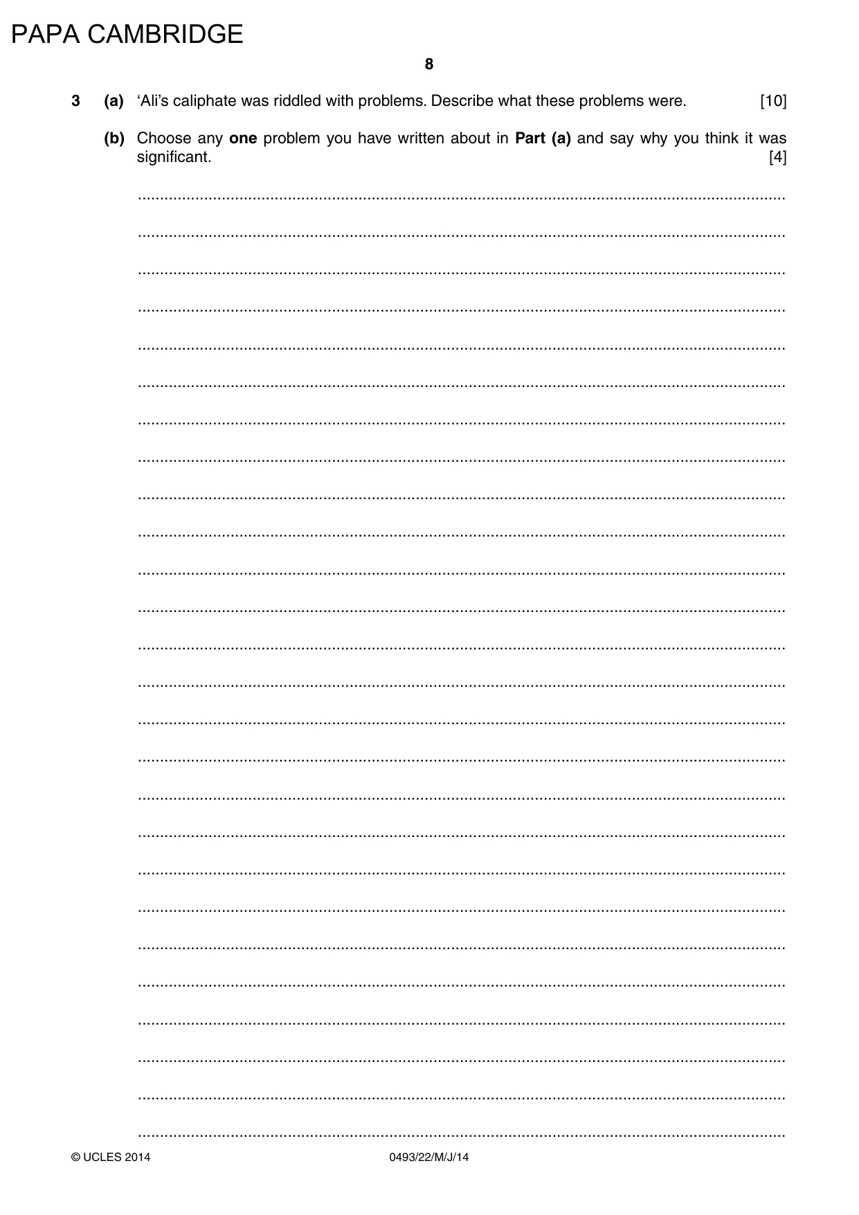 Cambridge IGCSE Islamiyat 0493 2014 May/June Paper 2 · Variant 2 question paper, page 8 of 16