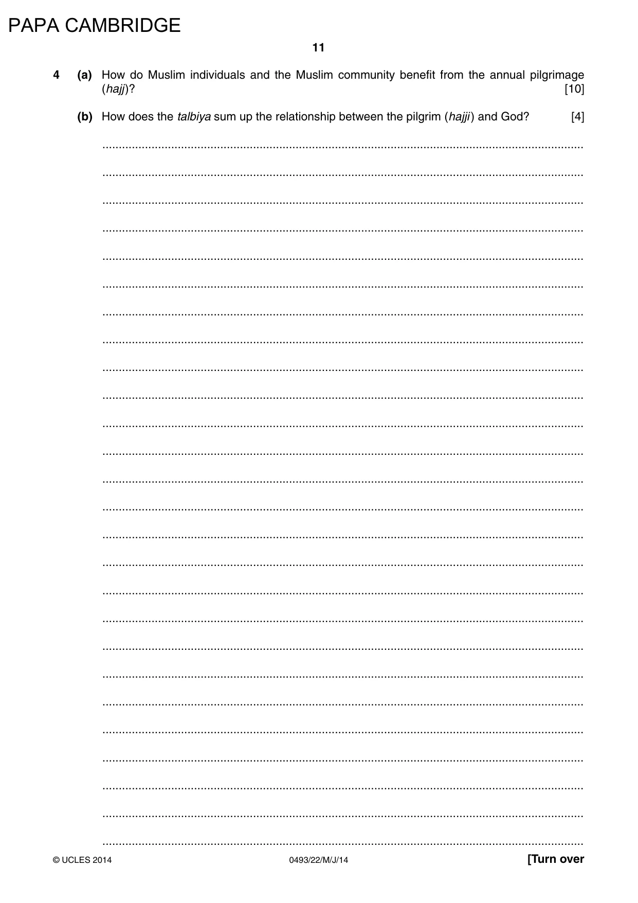 Cambridge IGCSE Islamiyat 0493 2014 May/June Paper 2 · Variant 2 question paper, page 11 of 16