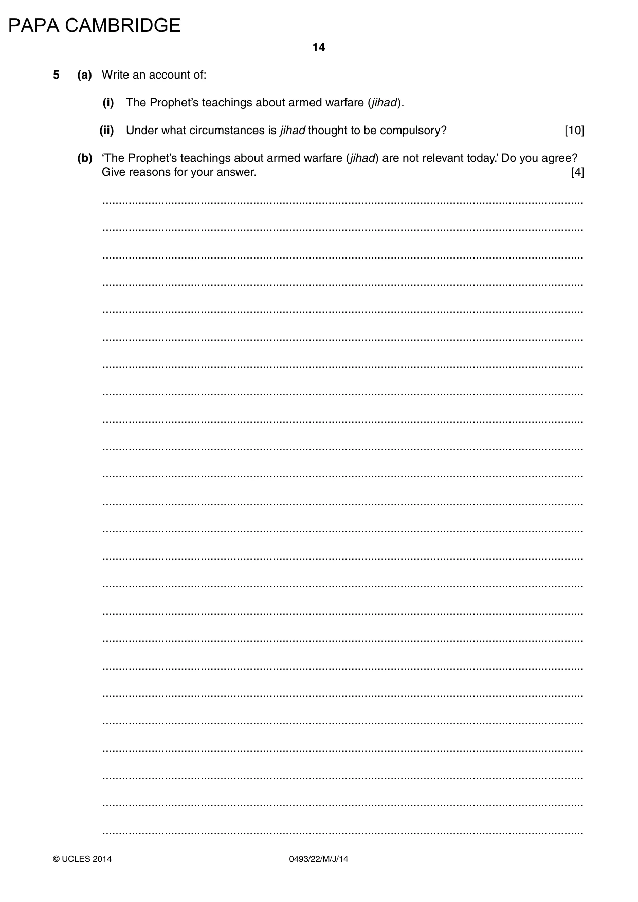 Cambridge IGCSE Islamiyat 0493 2014 May/June Paper 2 · Variant 2 question paper, page 14 of 16