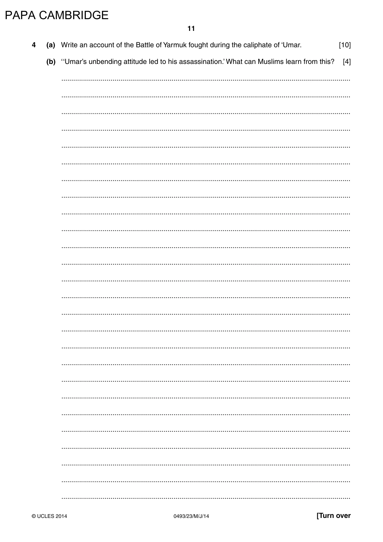 Cambridge IGCSE Islamiyat 0493 2014 May/June Paper 2 · Variant 3 question paper, page 11 of 16