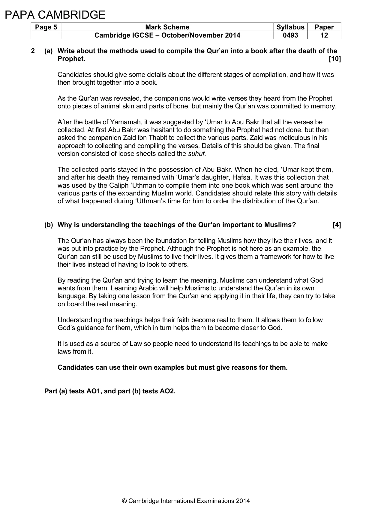 Mark scheme, page 5 of 8