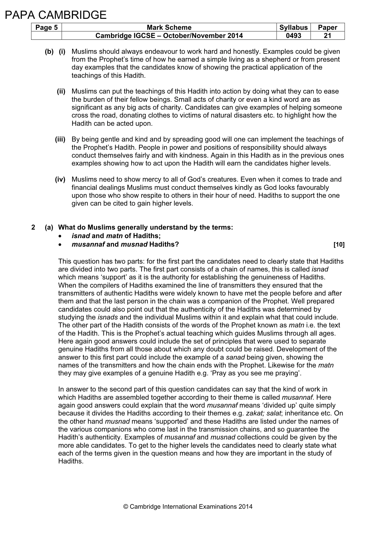 Mark scheme, page 5 of 7