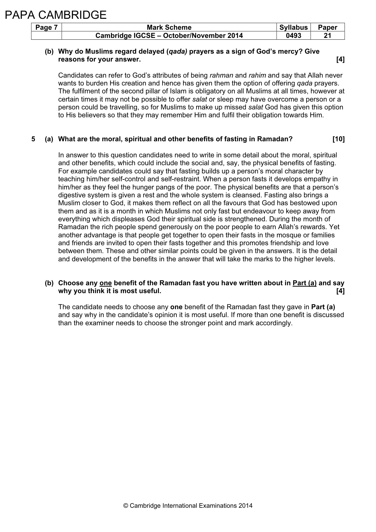 Mark scheme, page 7 of 7