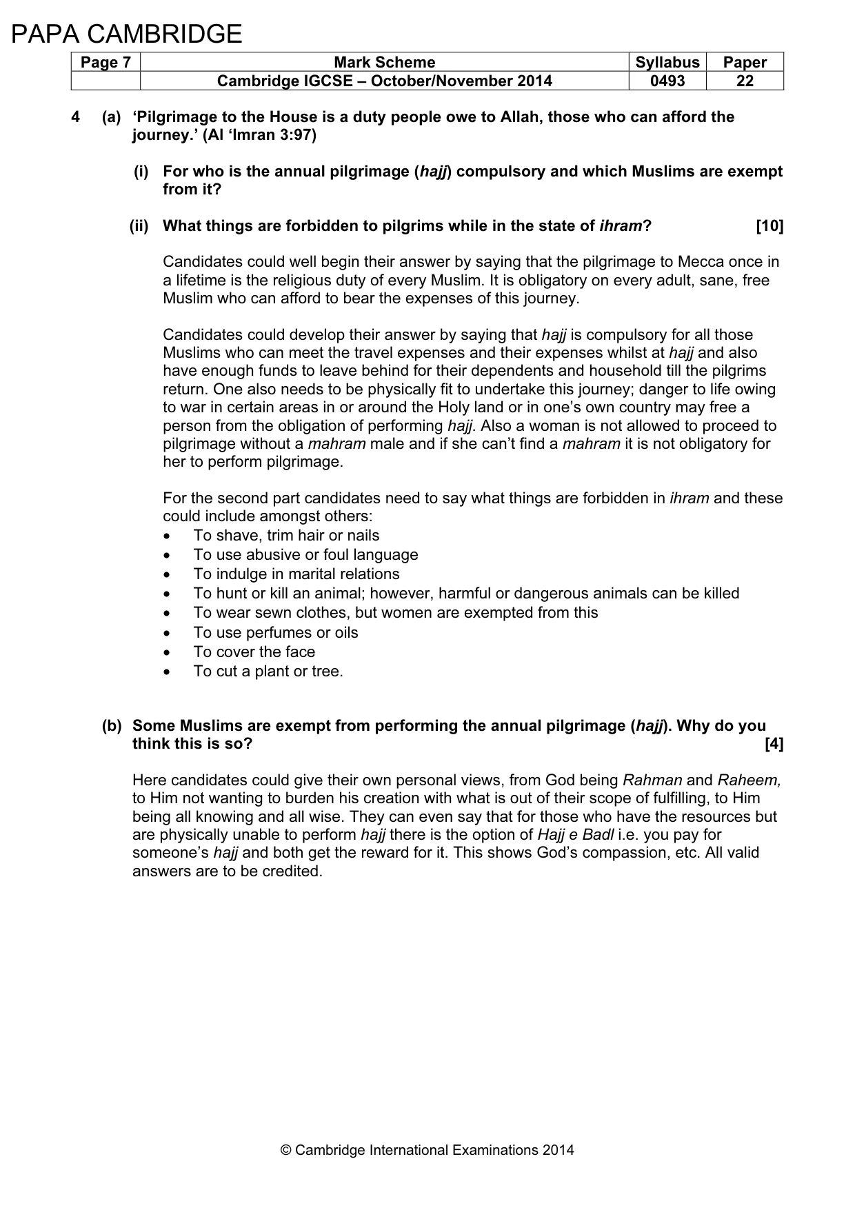Mark scheme, page 7 of 8