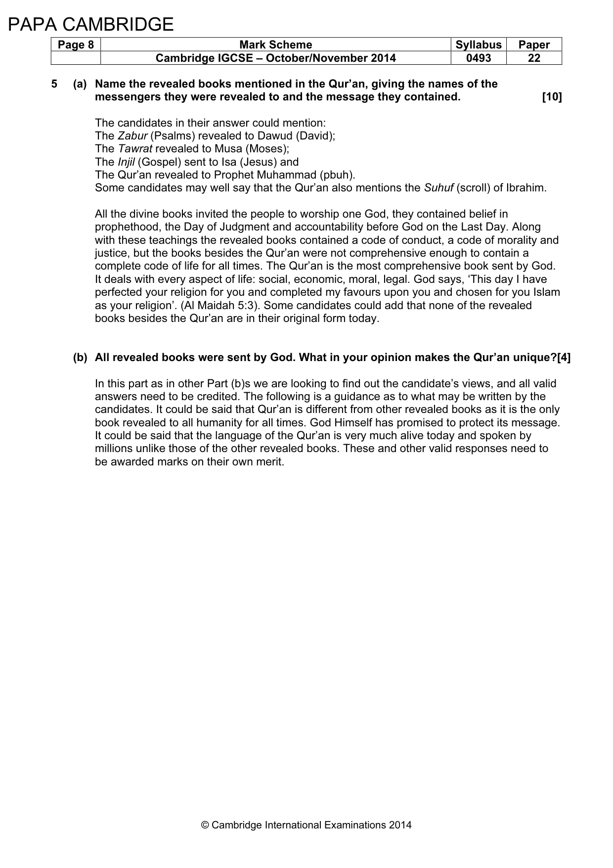 Mark scheme, page 8 of 8