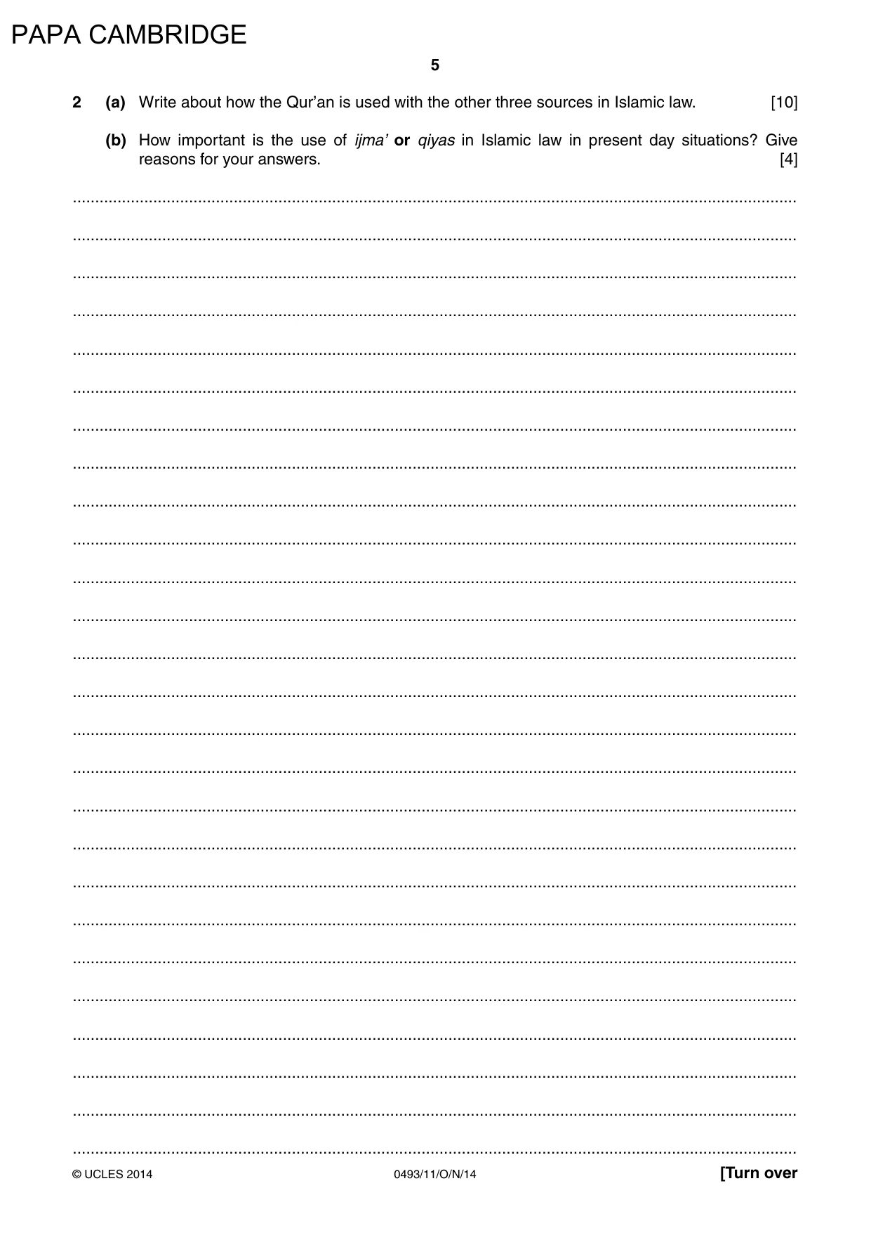 Cambridge IGCSE Islamiyat 0493 2014 Oct/Nov Paper 1 · Variant 1 question paper, page 5 of 16